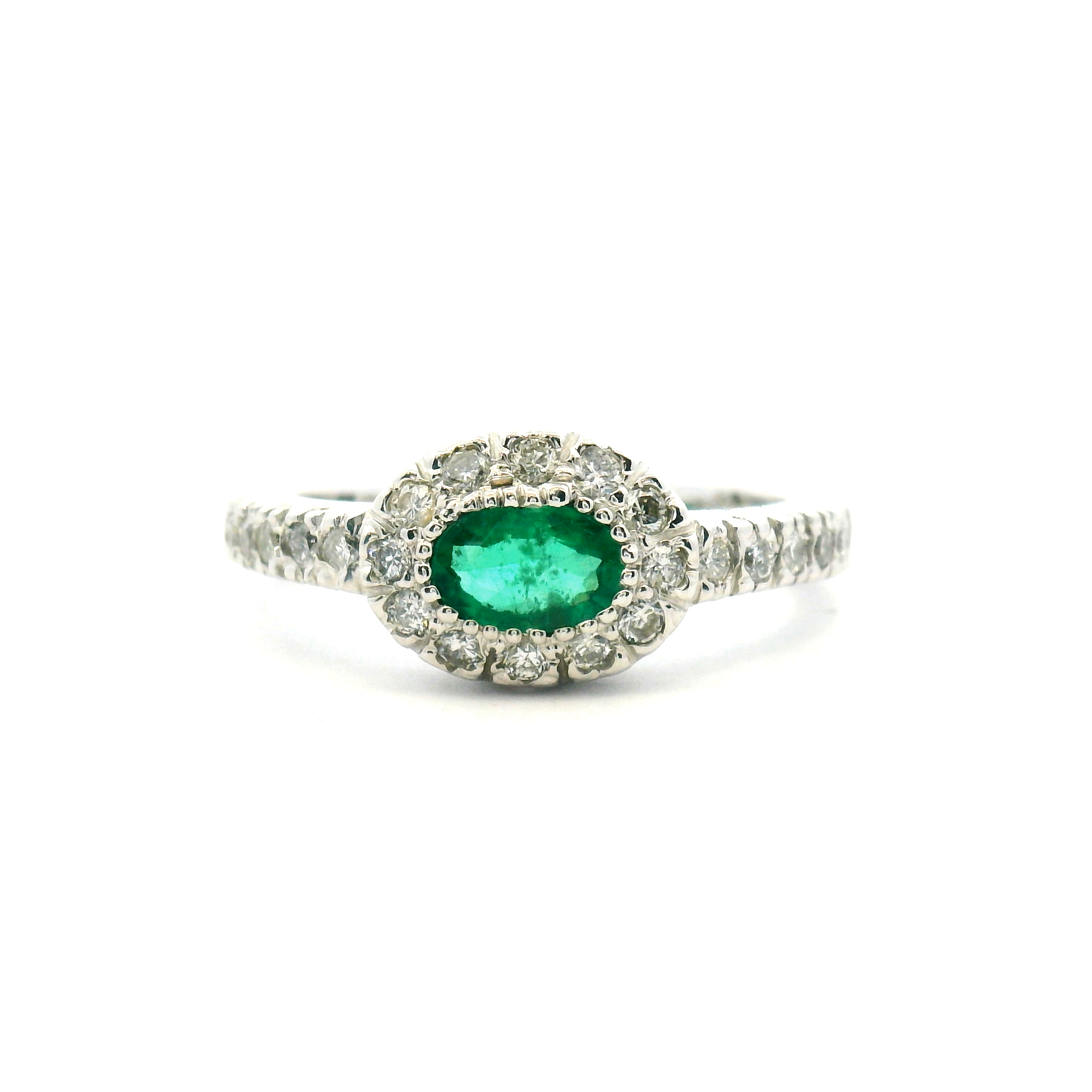 Emerald and Diamond Halo Ring
