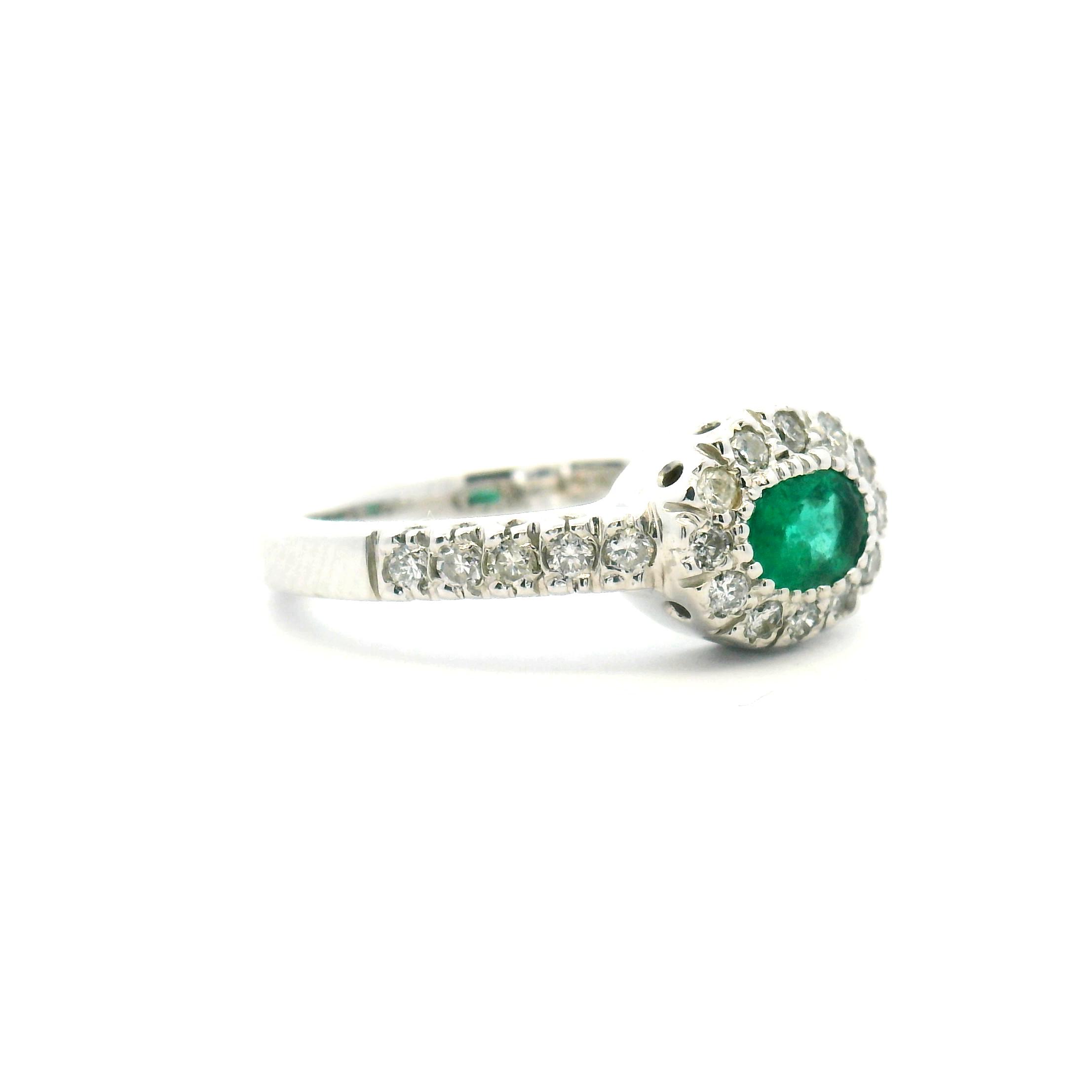 Emerald and Diamond Halo Ring
