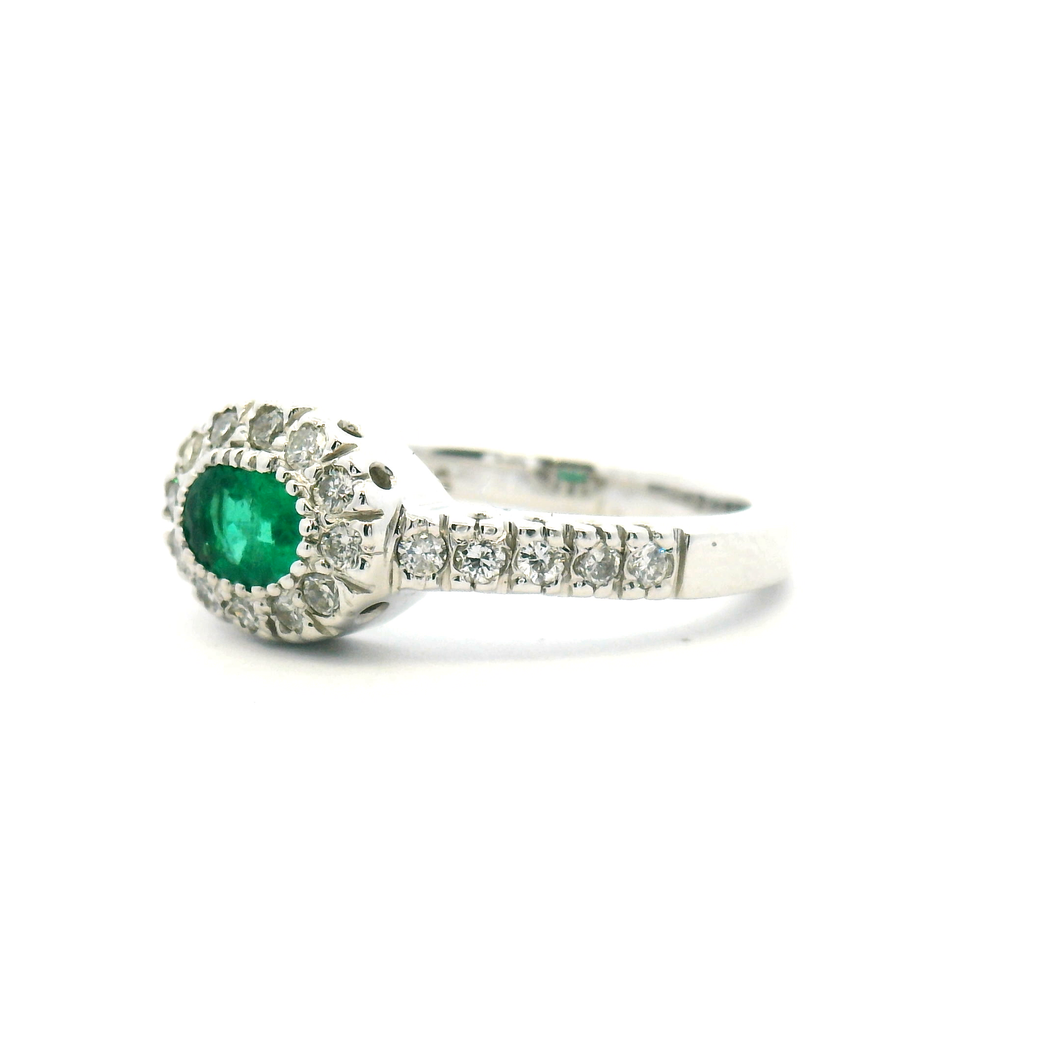 Emerald and Diamond Halo Ring