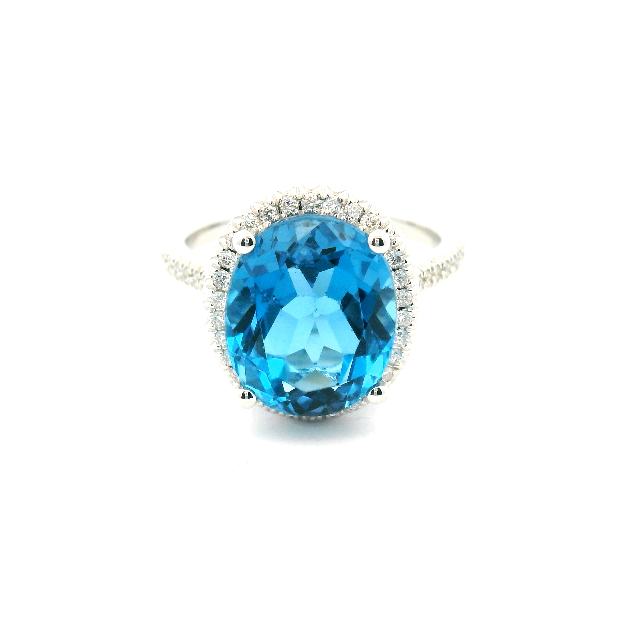 Blue Topaz and Diamond Halo Ring