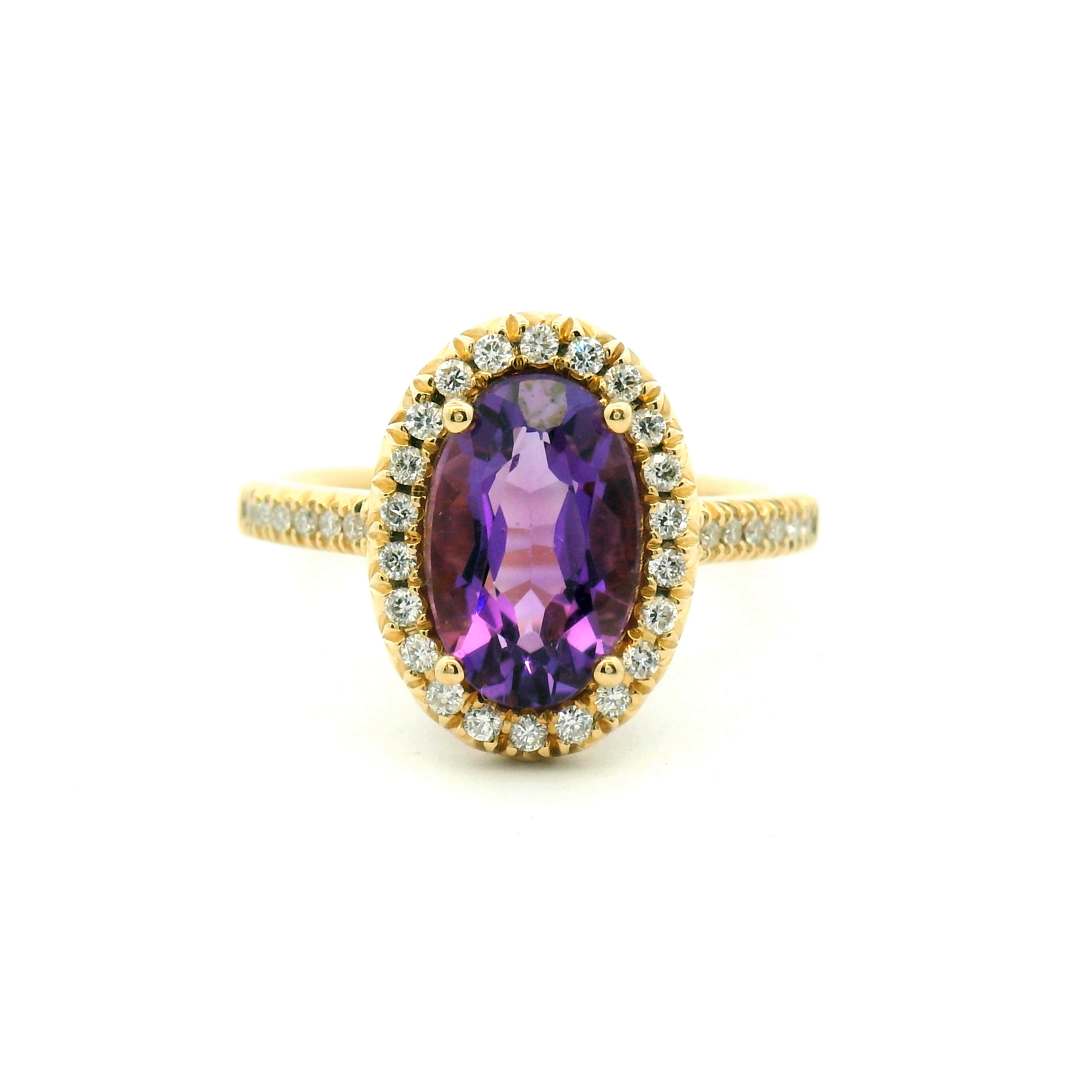 Oval Amethyst Diamond Halo Ring