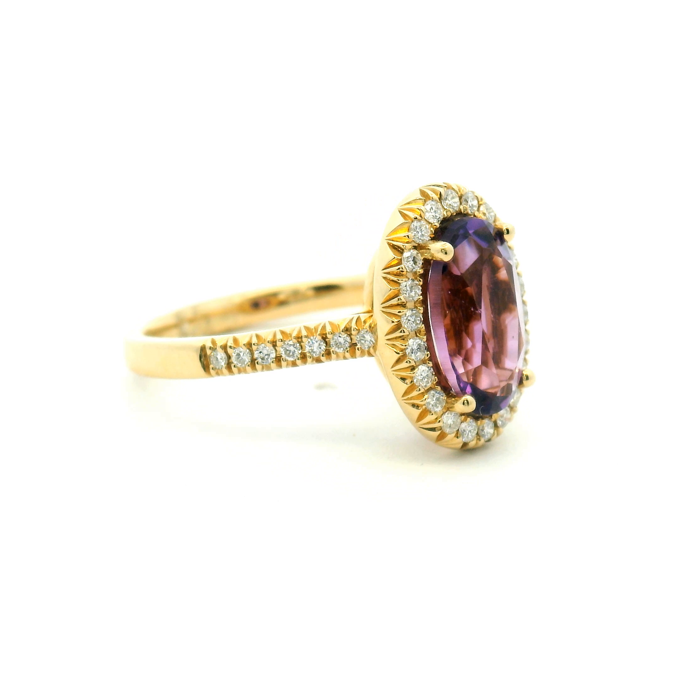 Oval Amethyst Diamond Halo Ring