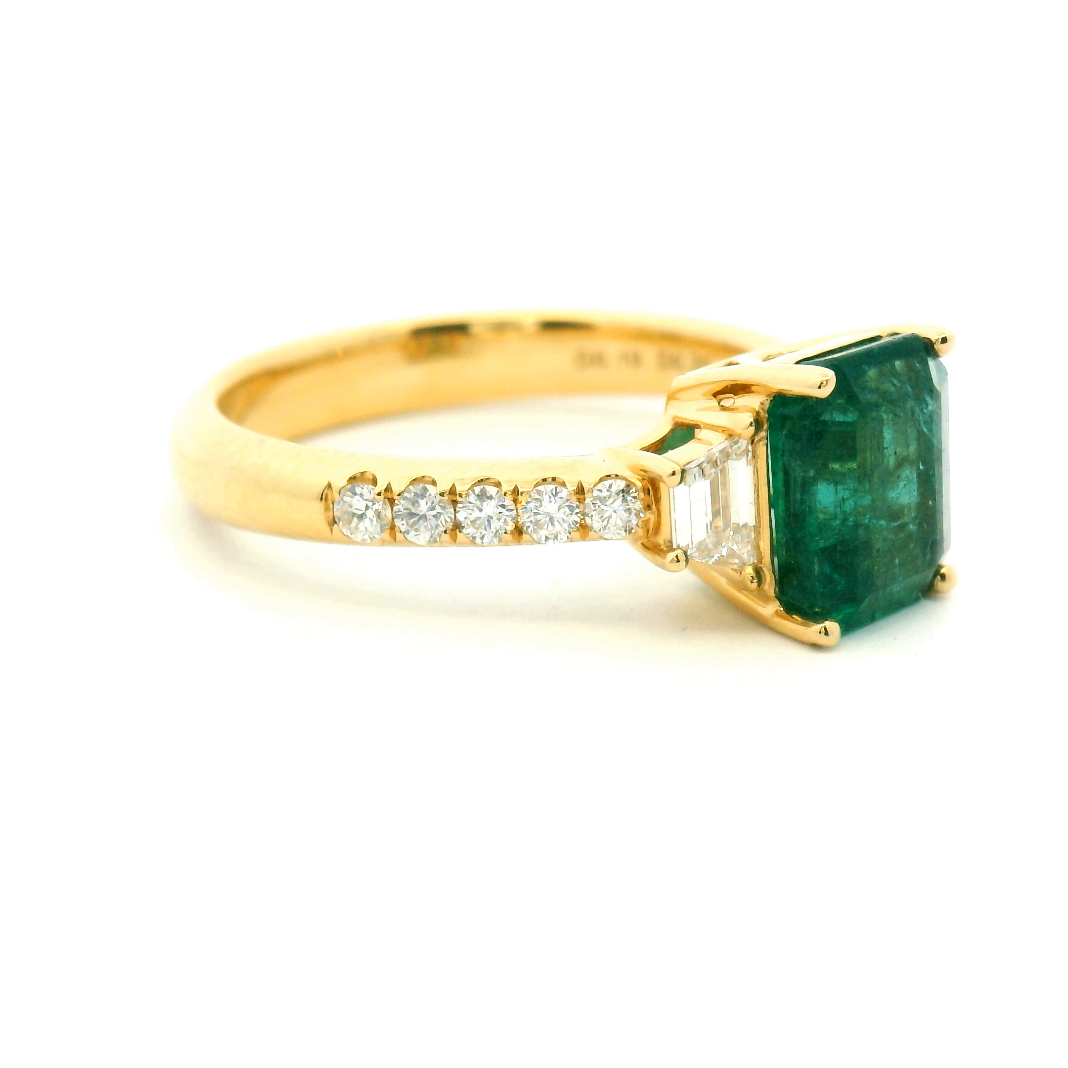 Emerald Three Stone Diamond Accent Ring