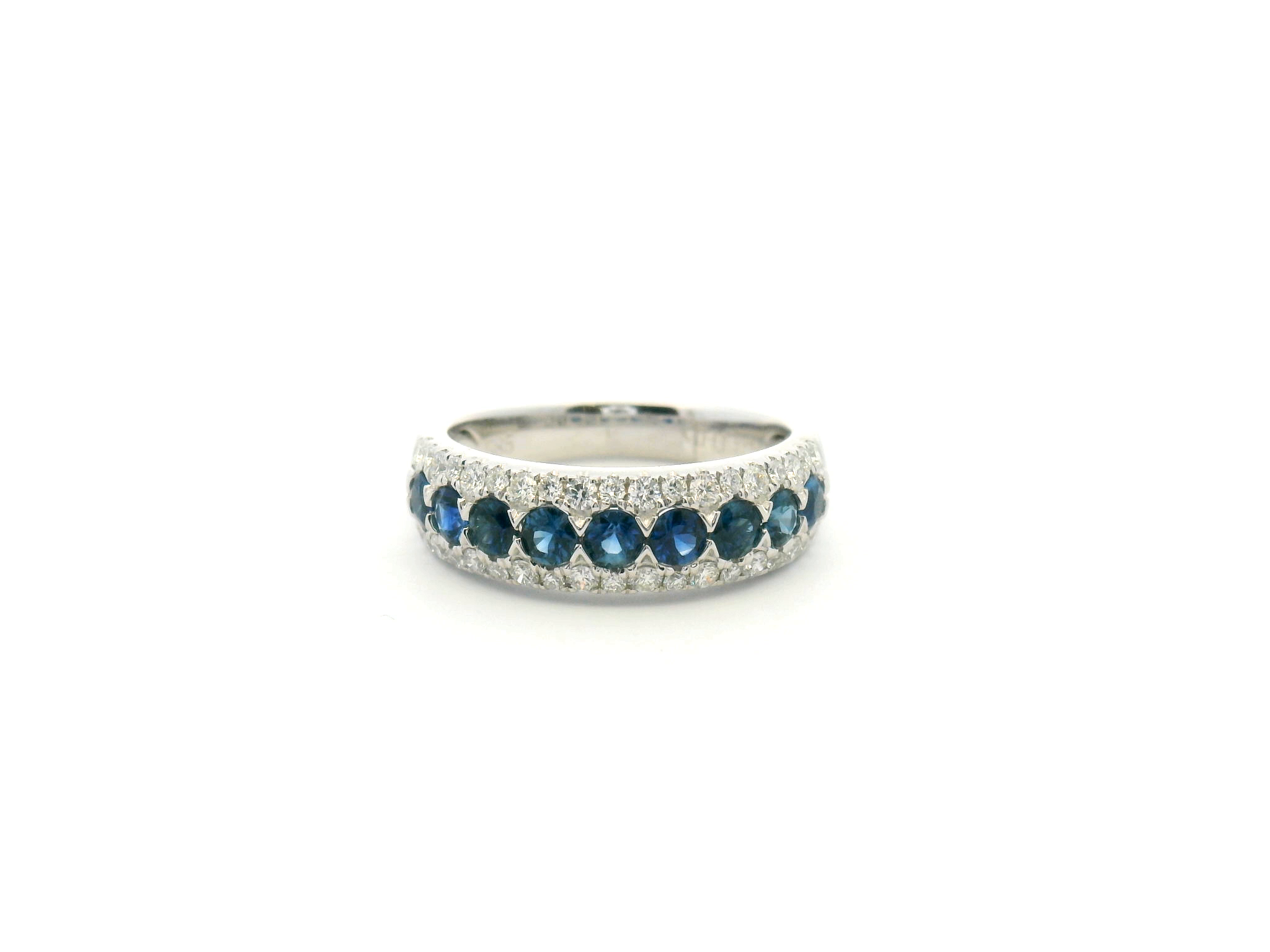 Blue Sapphire and Diamond Border Cocktail Ring