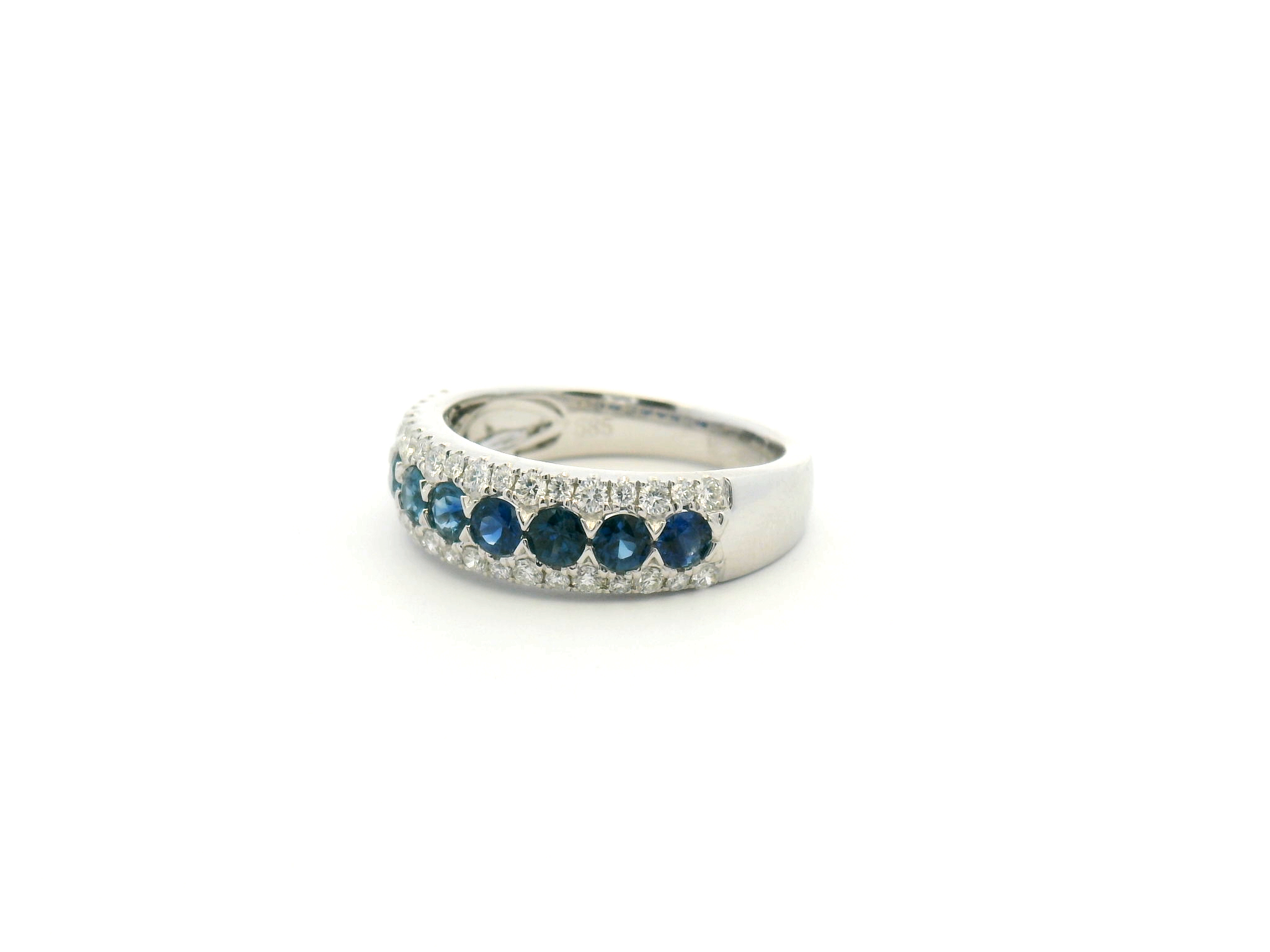 Blue Sapphire and Diamond Border Cocktail Ring
