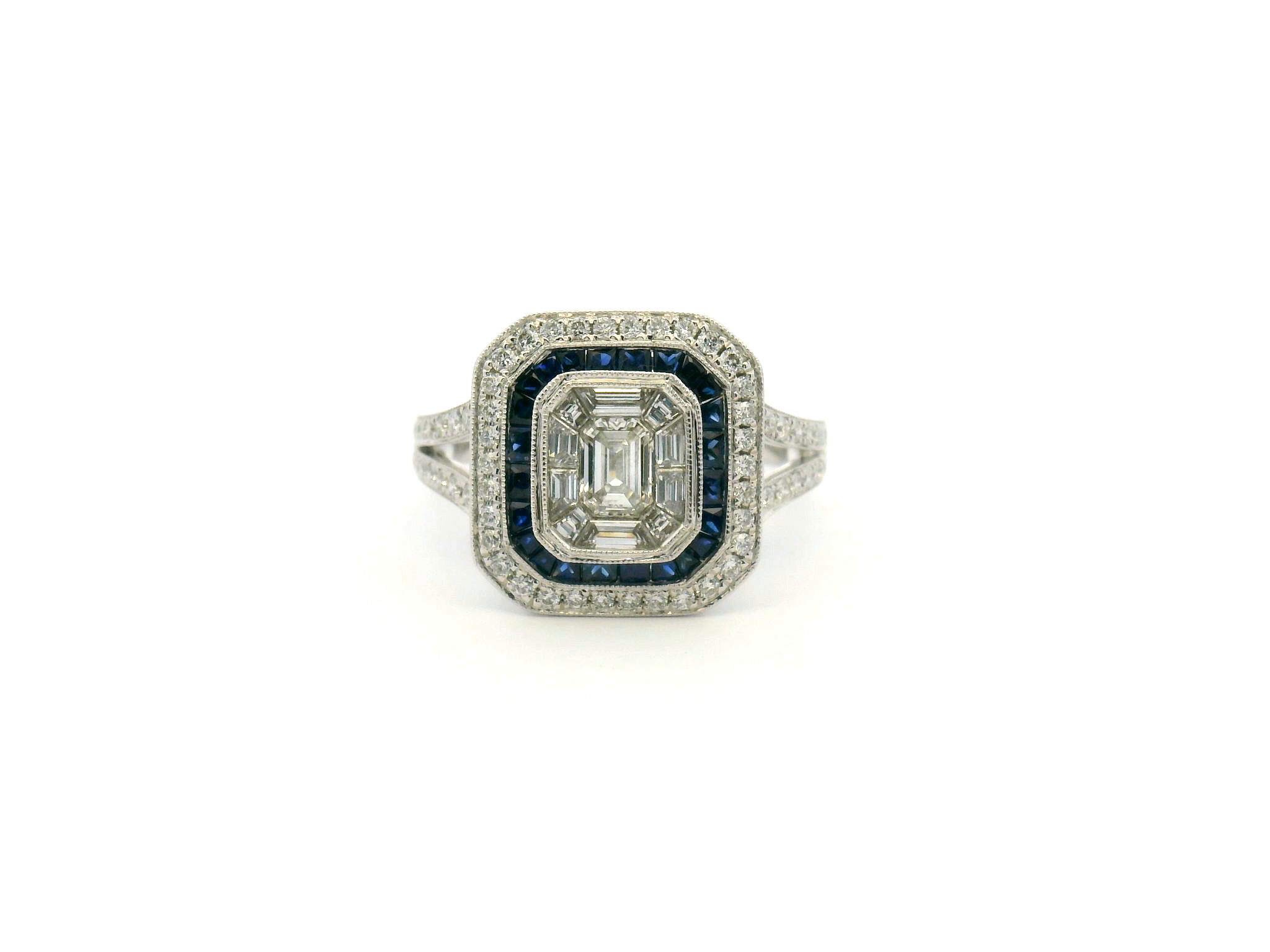Blue Sapphire and Diamond Halo Cocktail Ring