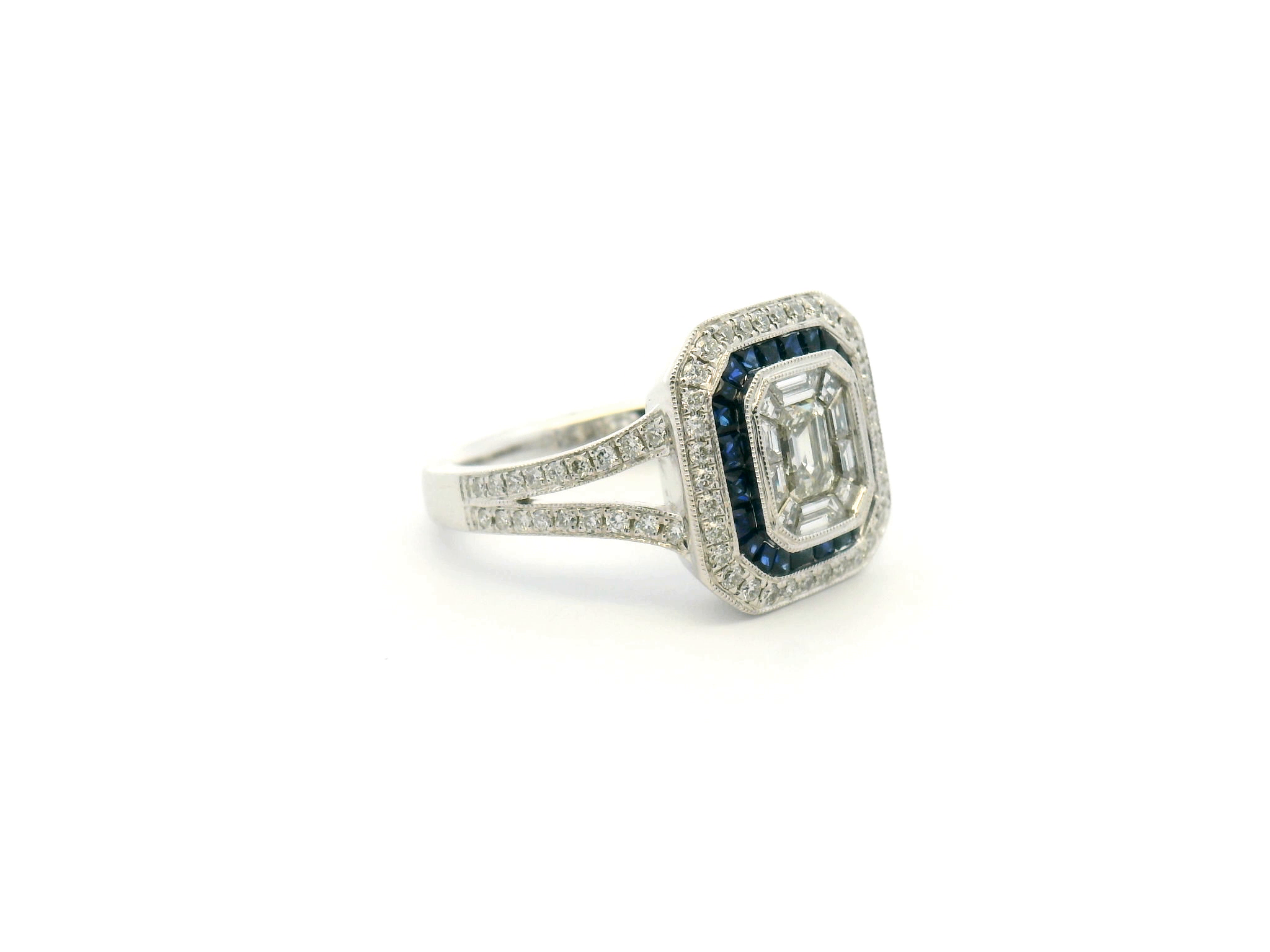 Blue Sapphire and Diamond Halo Cocktail Ring