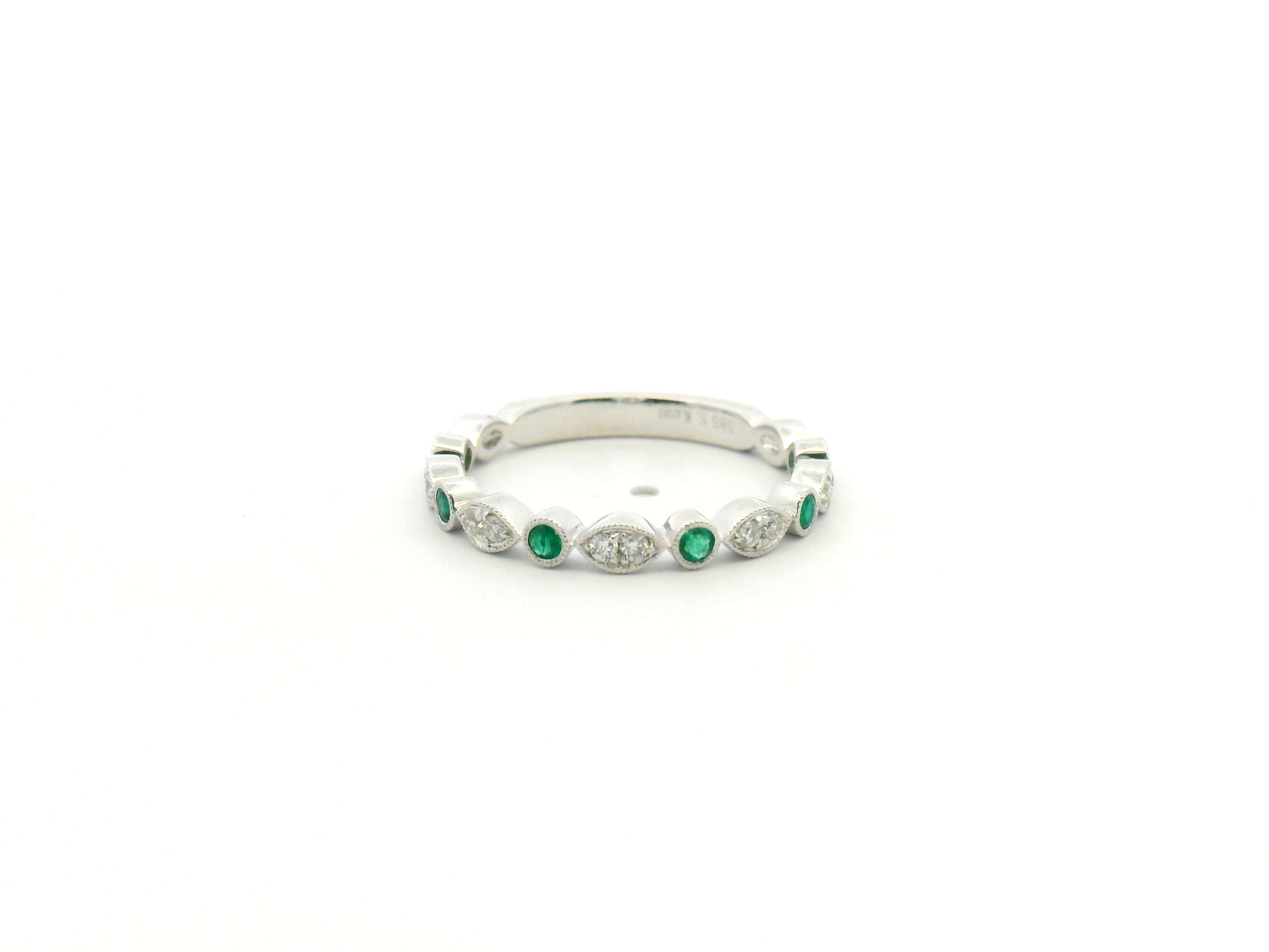 Green Emerald & Marquise Diamond Stackable Band