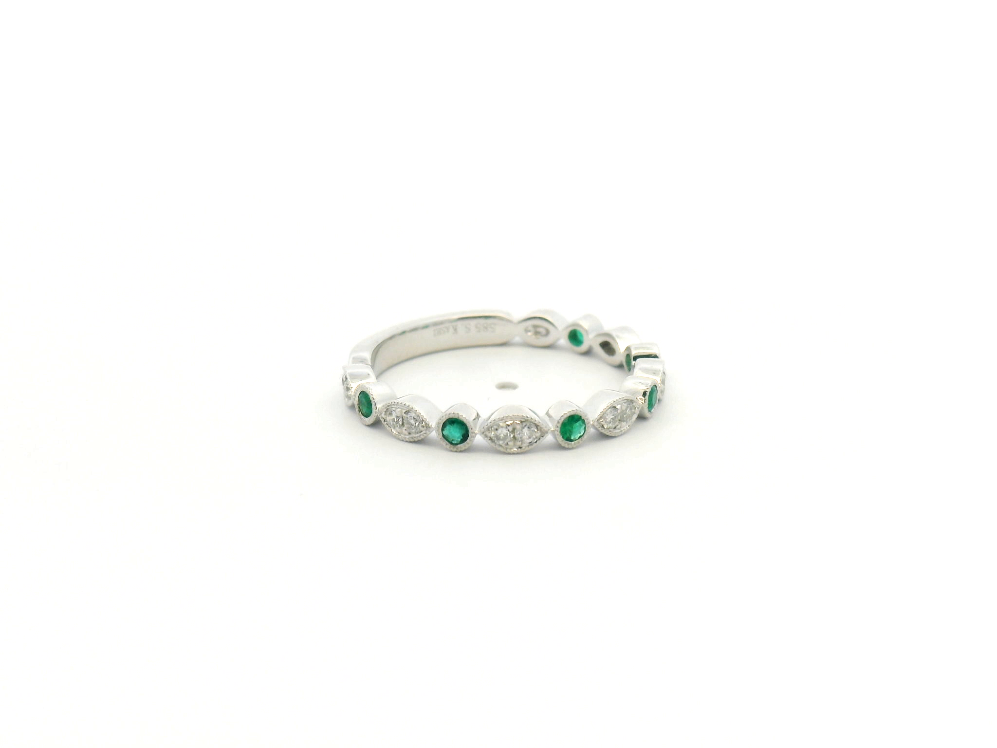 Green Emerald & Marquise Diamond Stackable Band