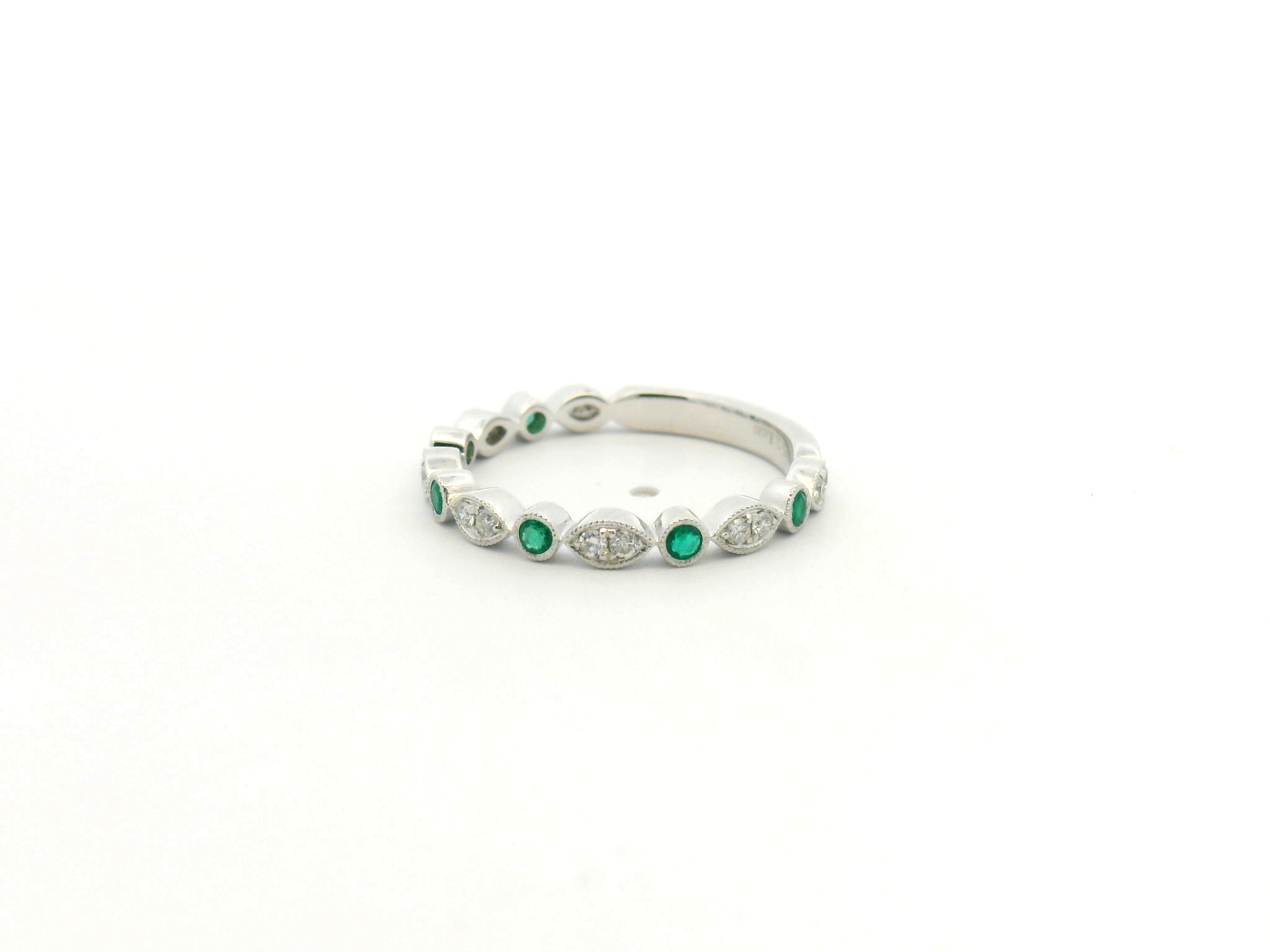 Green Emerald & Marquise Diamond Stackable Band