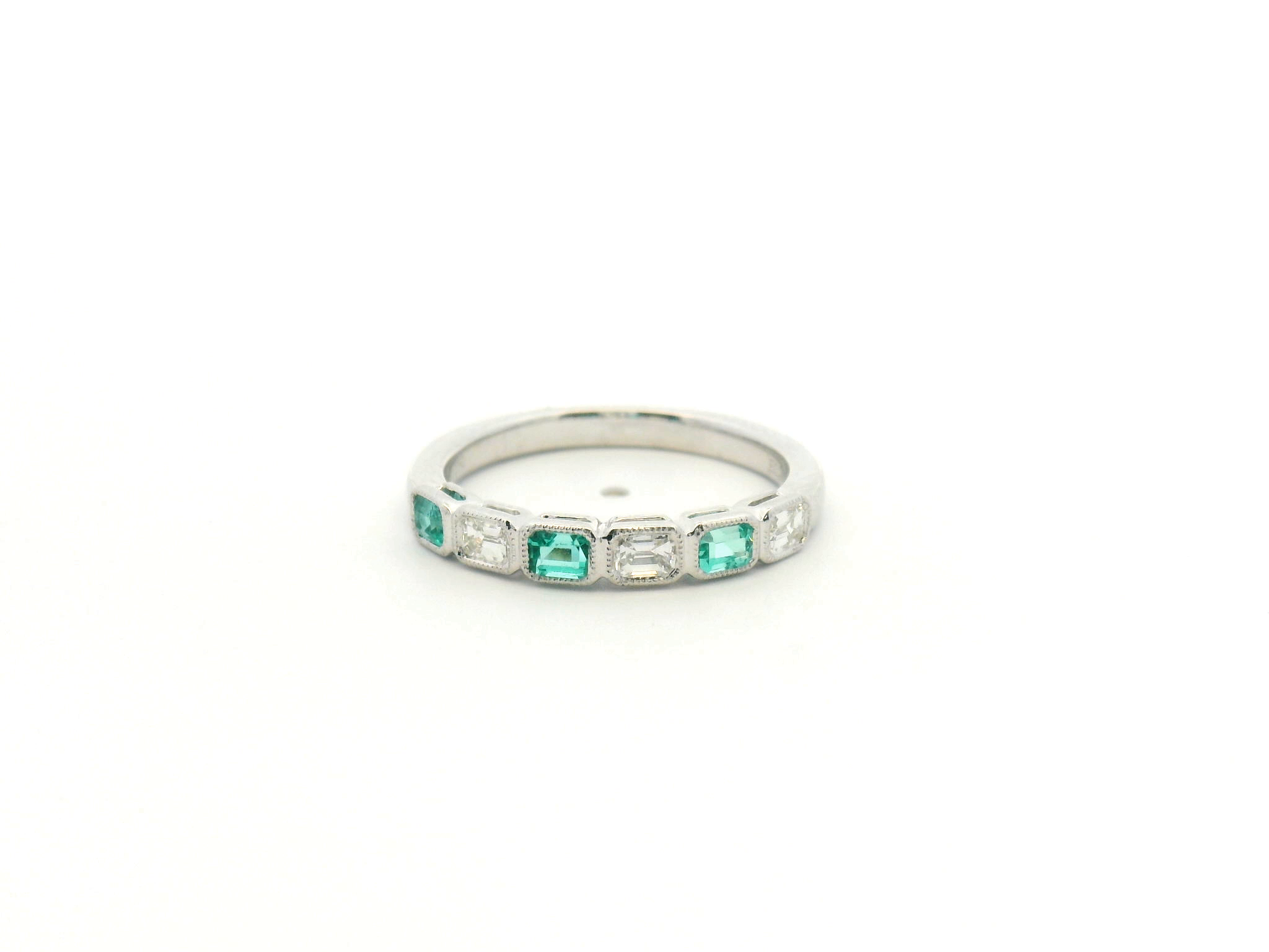 Emerald and Diamond Bezel Set Stackable Band