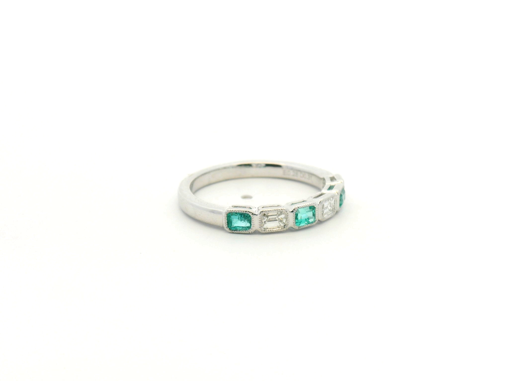 Emerald and Diamond Bezel Set Stackable Band