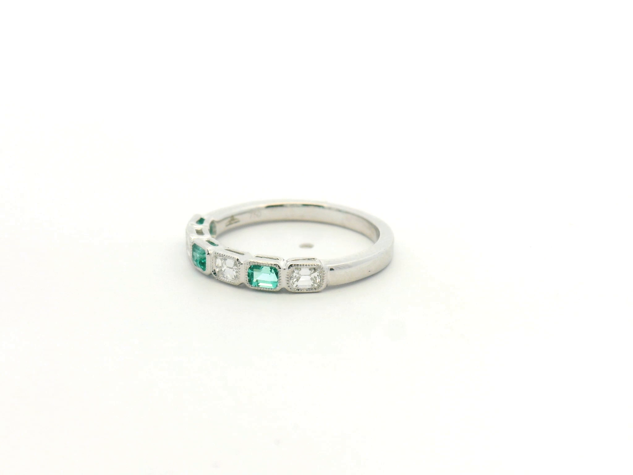 Emerald and Diamond Bezel Set Stackable Band