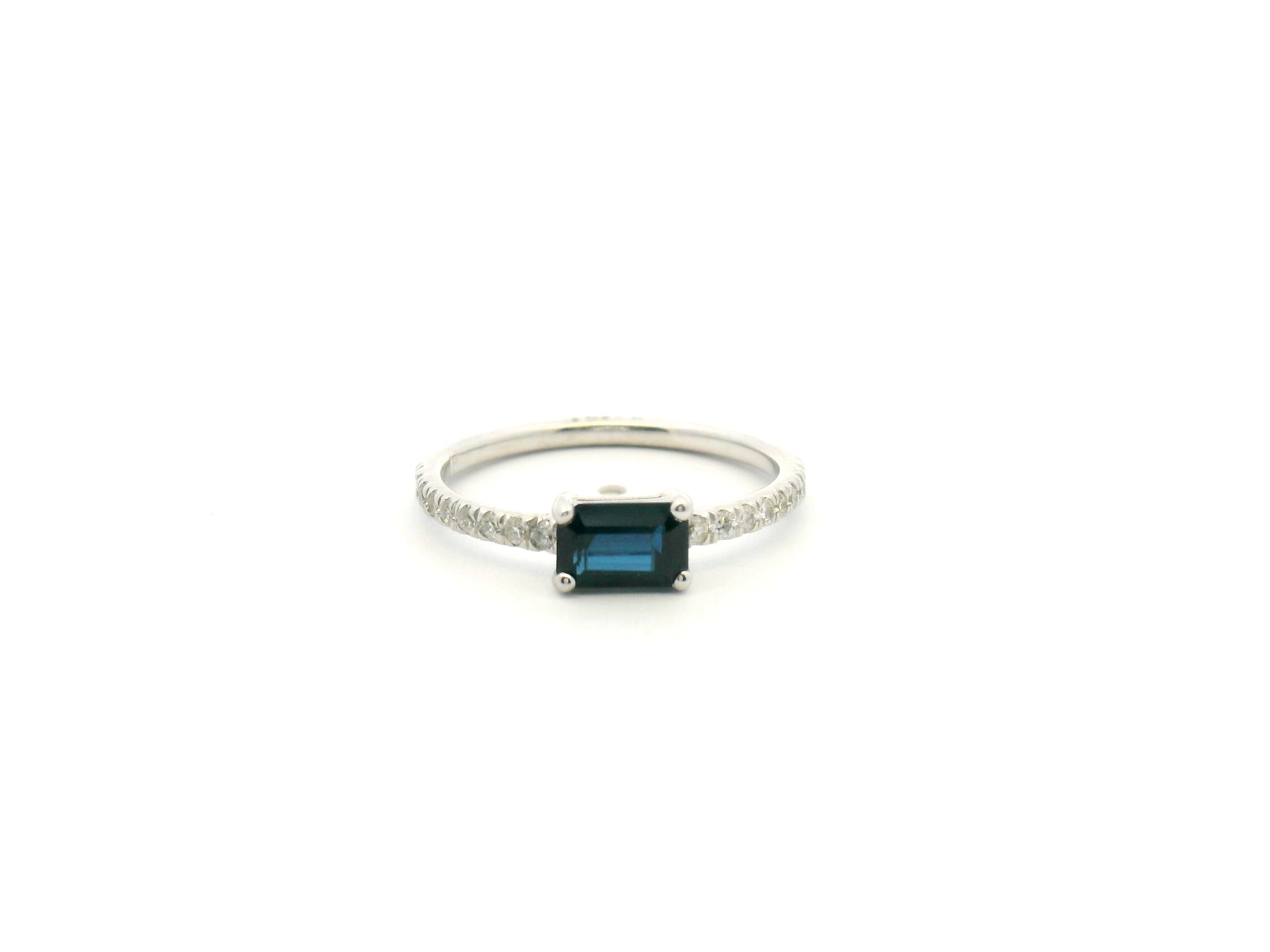 Emerald Cut Blue Sapphire Diamond Accented Ring