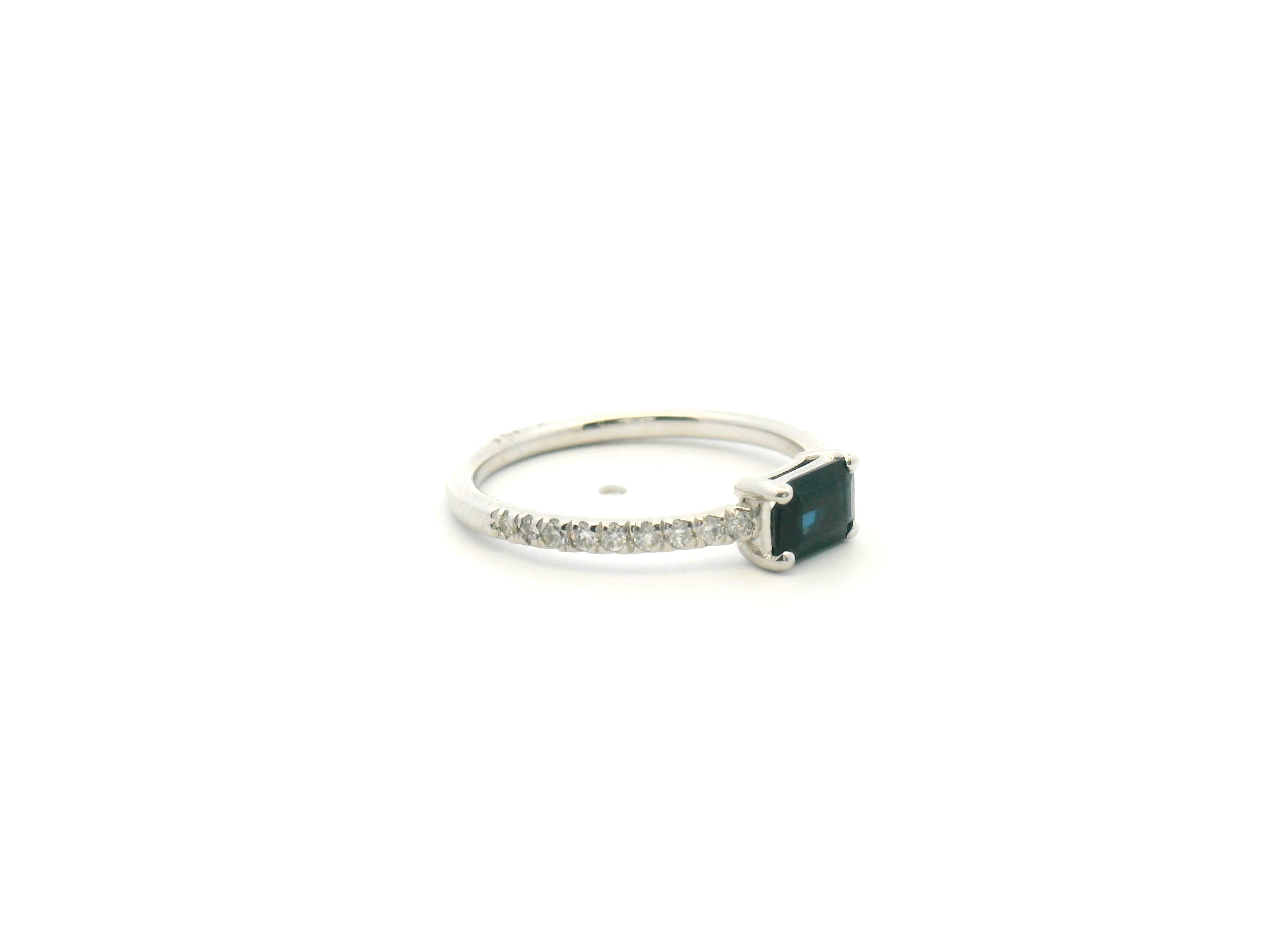 Emerald Cut Blue Sapphire Diamond Accented Ring