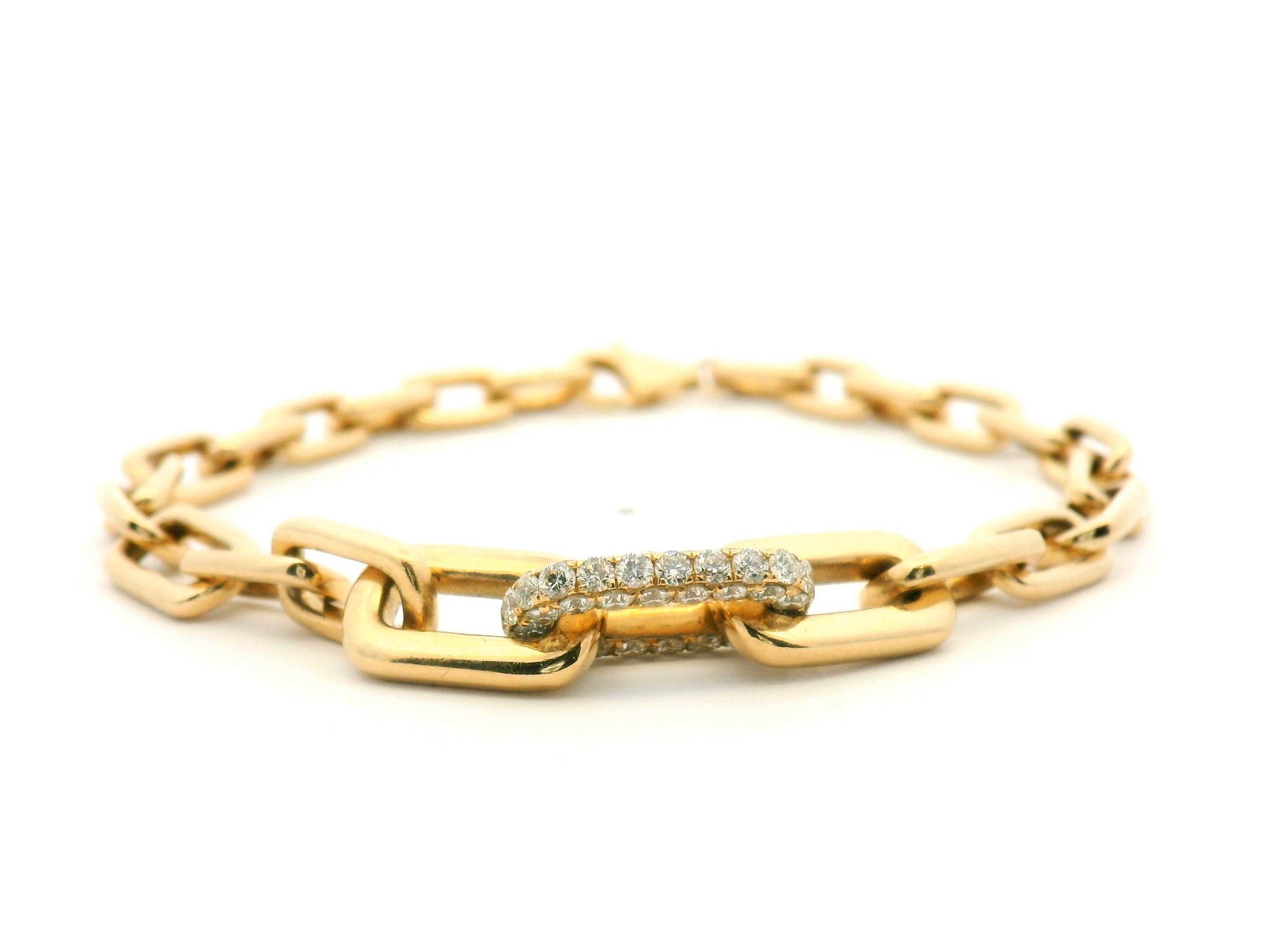 Gold Paperclip Bracelet with Diamond Link