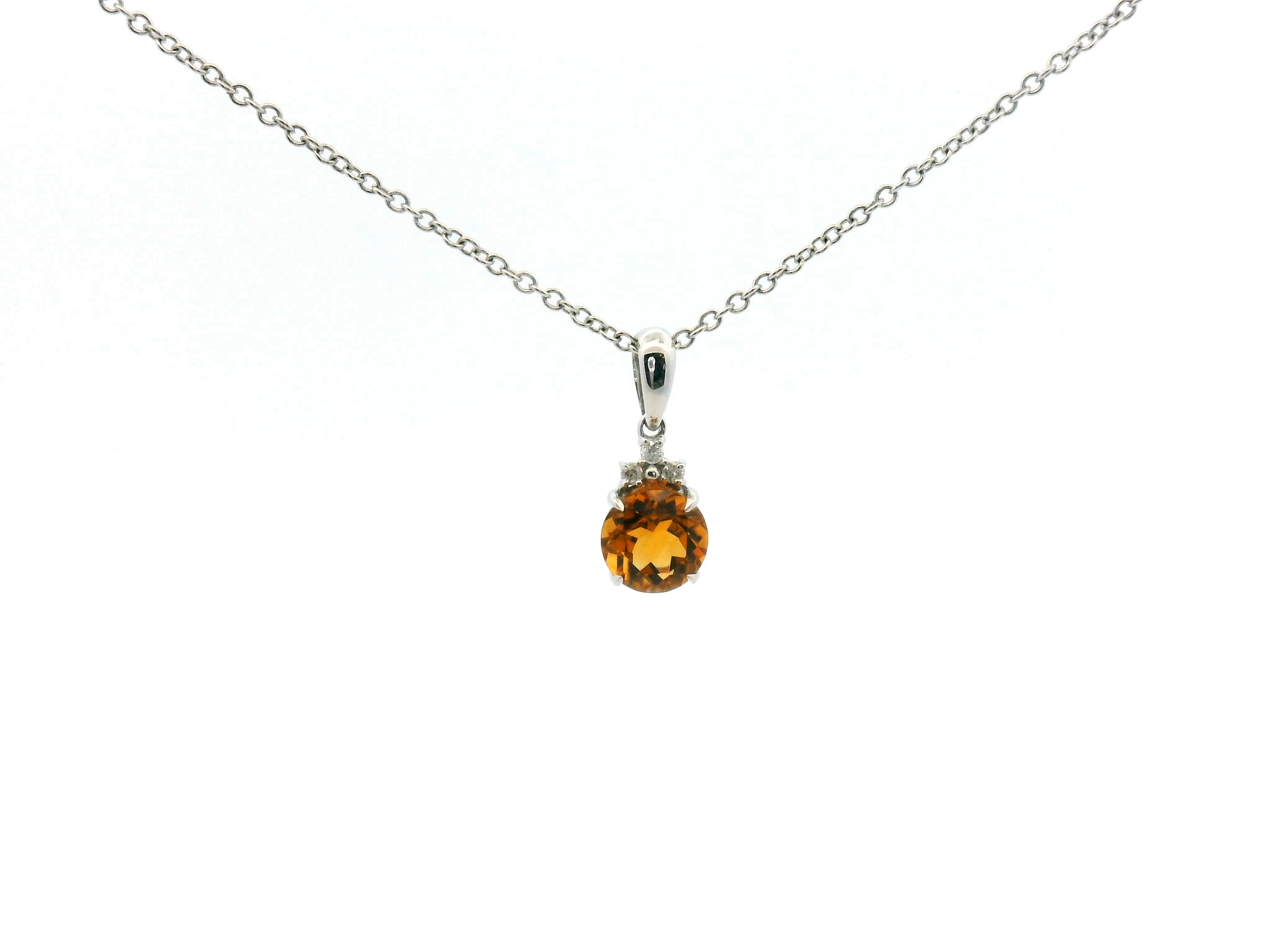 Round Citrine Diamond Pendant Necklace