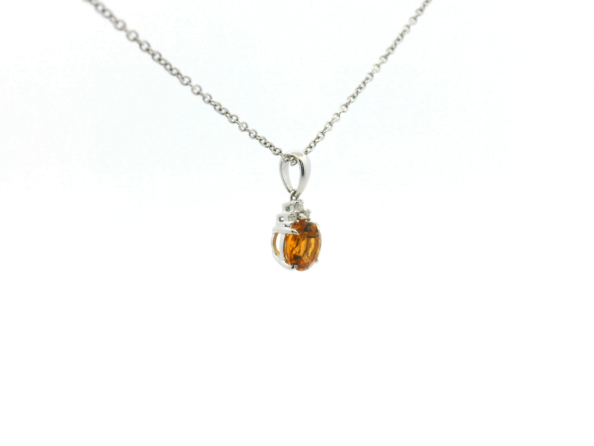 Round Citrine Diamond Pendant Necklace