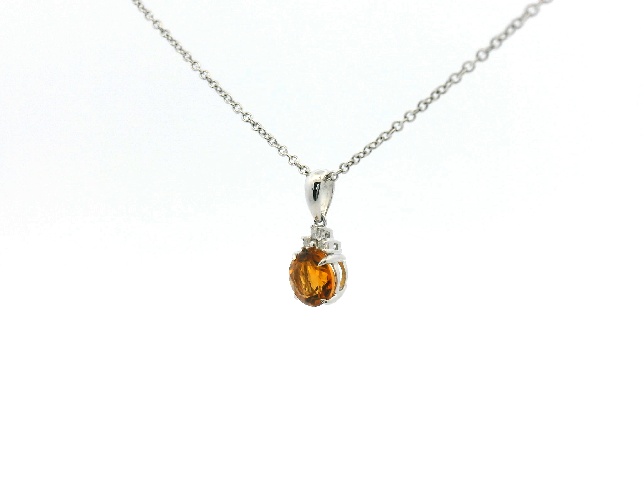 Round Citrine Diamond Pendant Necklace