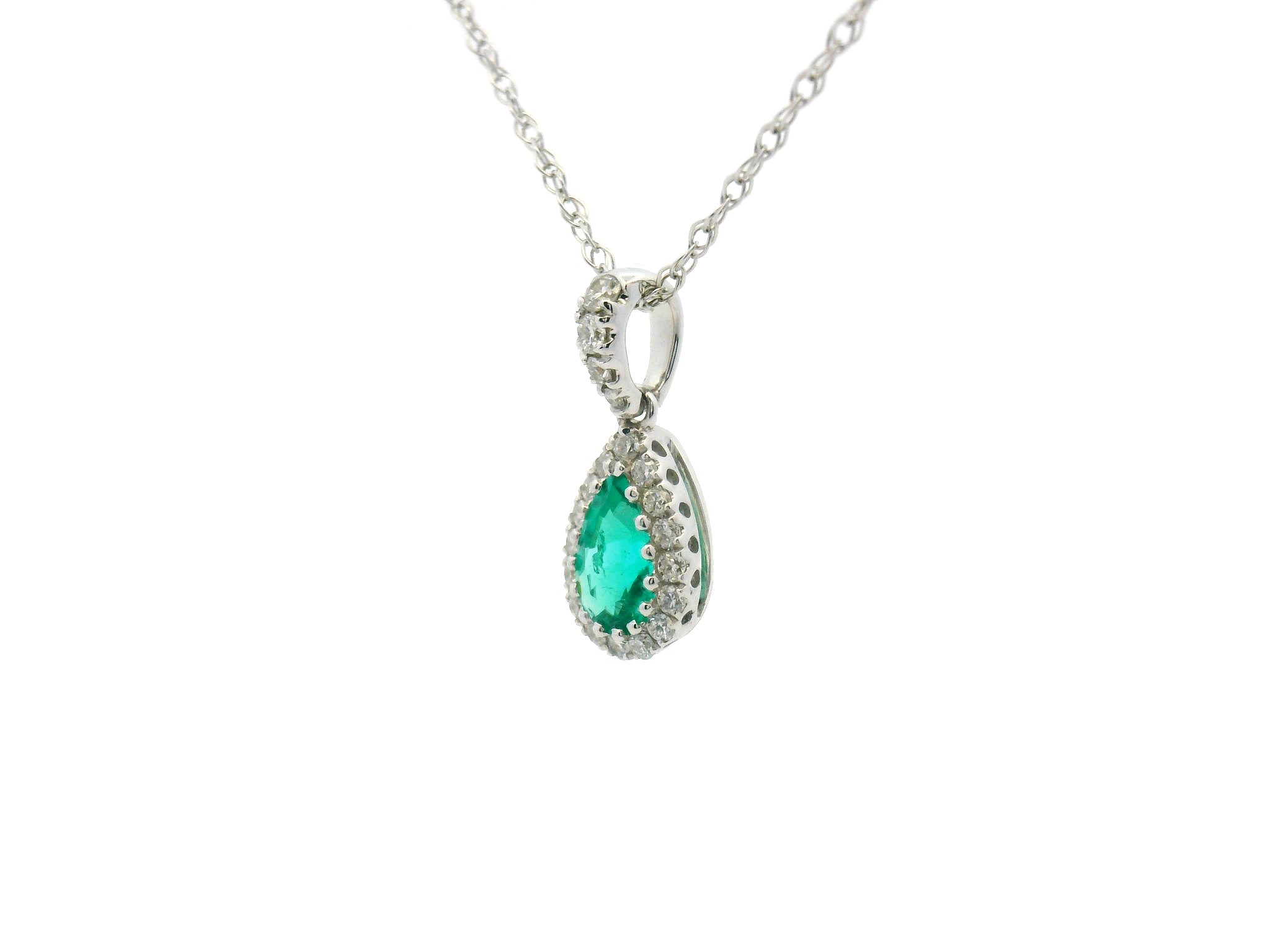 Emerald Diamond Halo Pendant