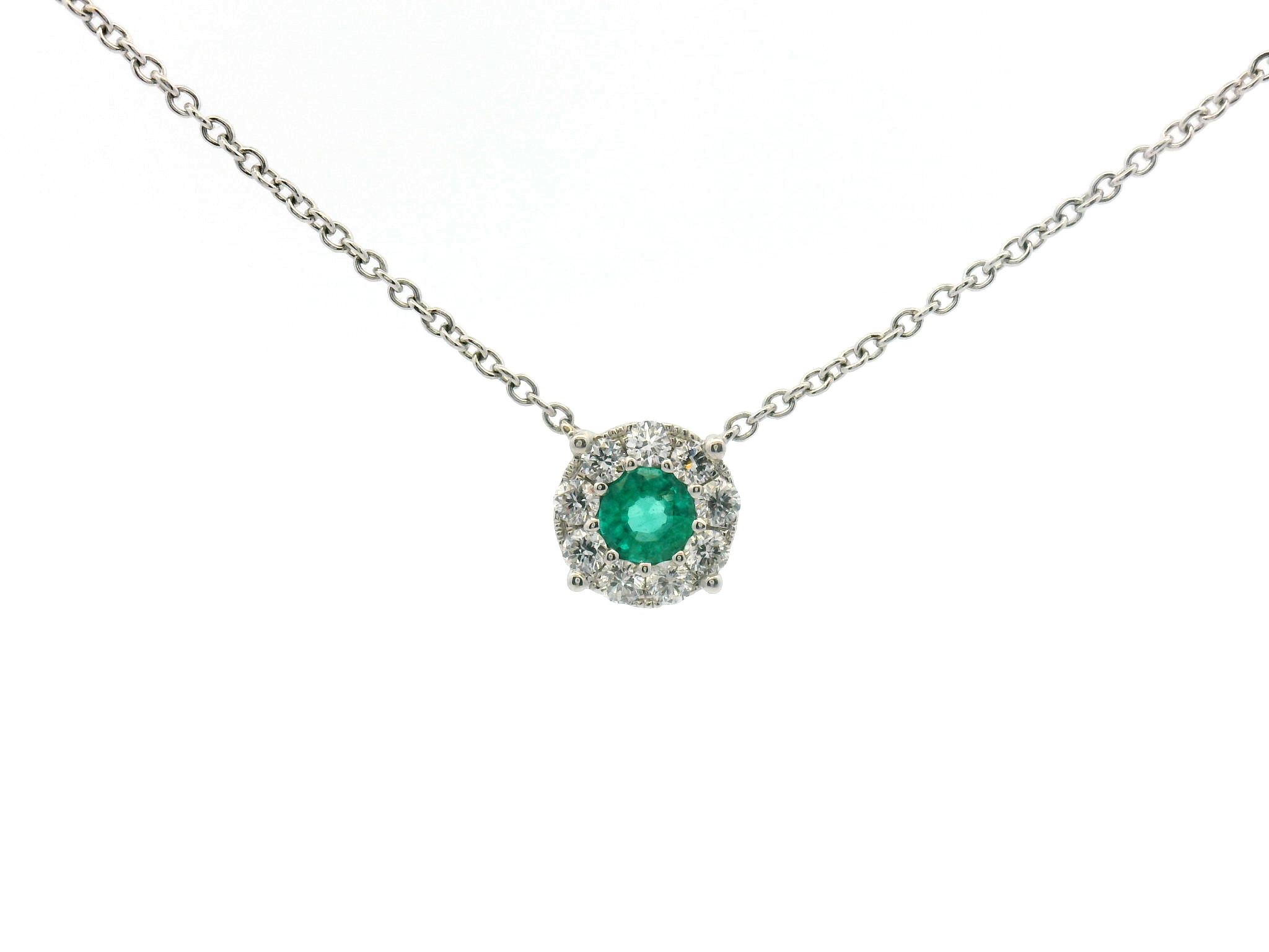 Emerald Diamond Halo Station Necklace