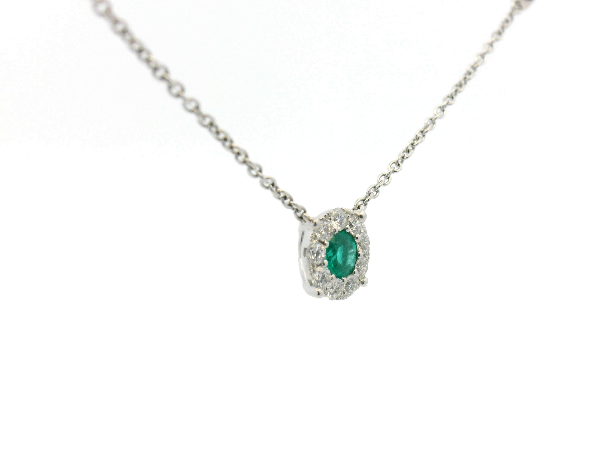 Emerald Diamond Halo Station Necklace