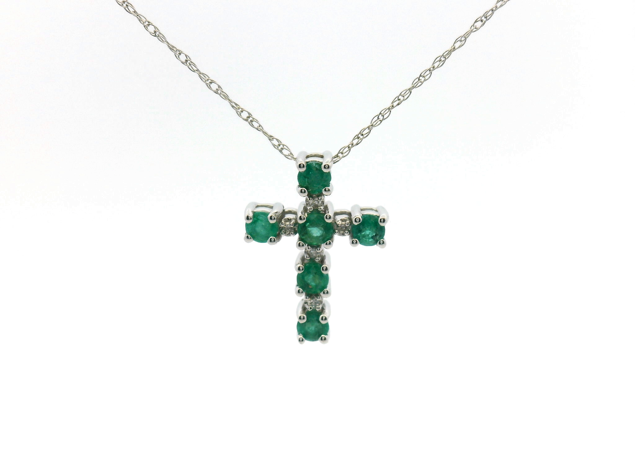 Green Emerald Diamond Cross Pendant Necklace