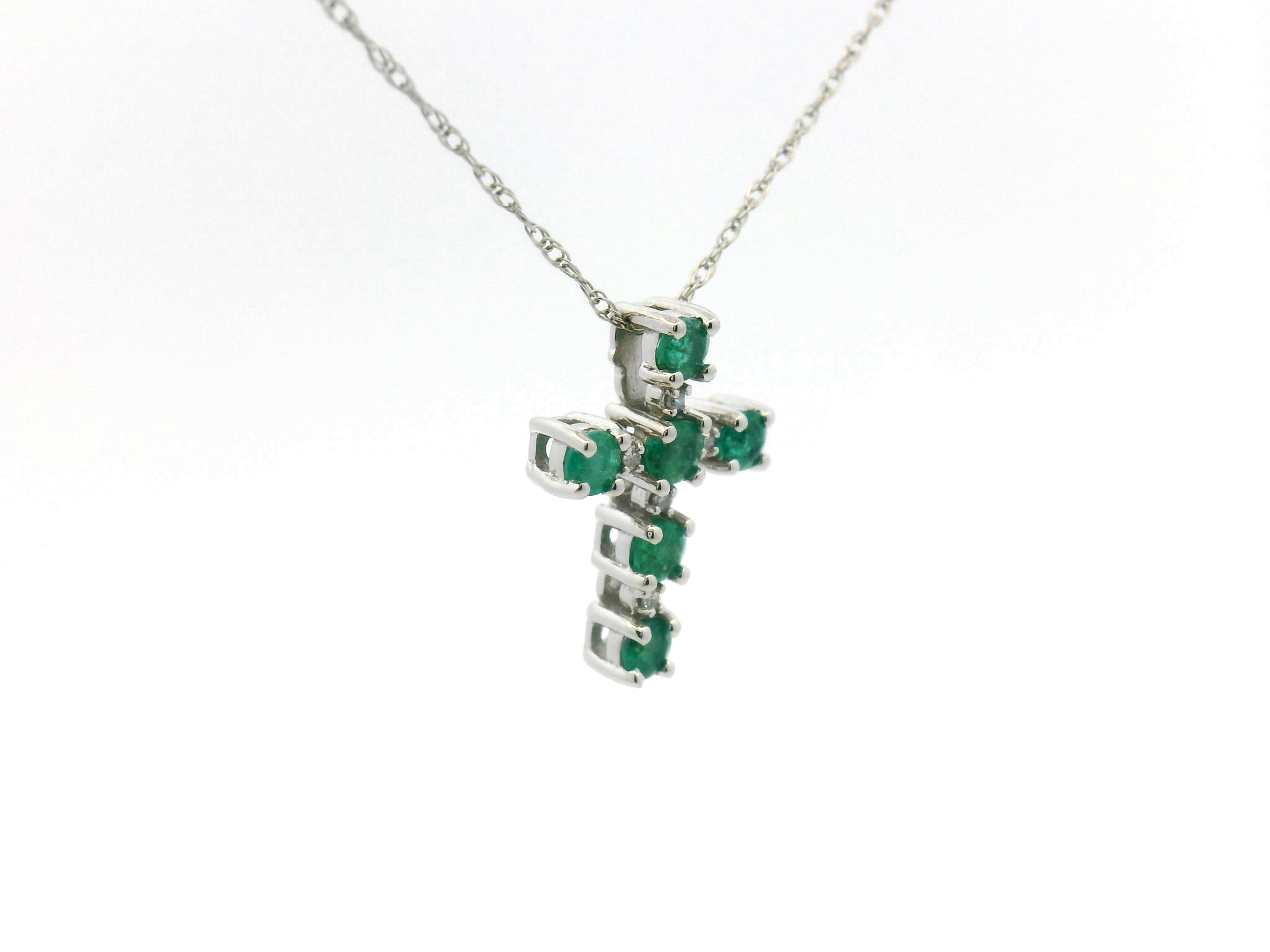 Green Emerald Diamond Cross Pendant Necklace