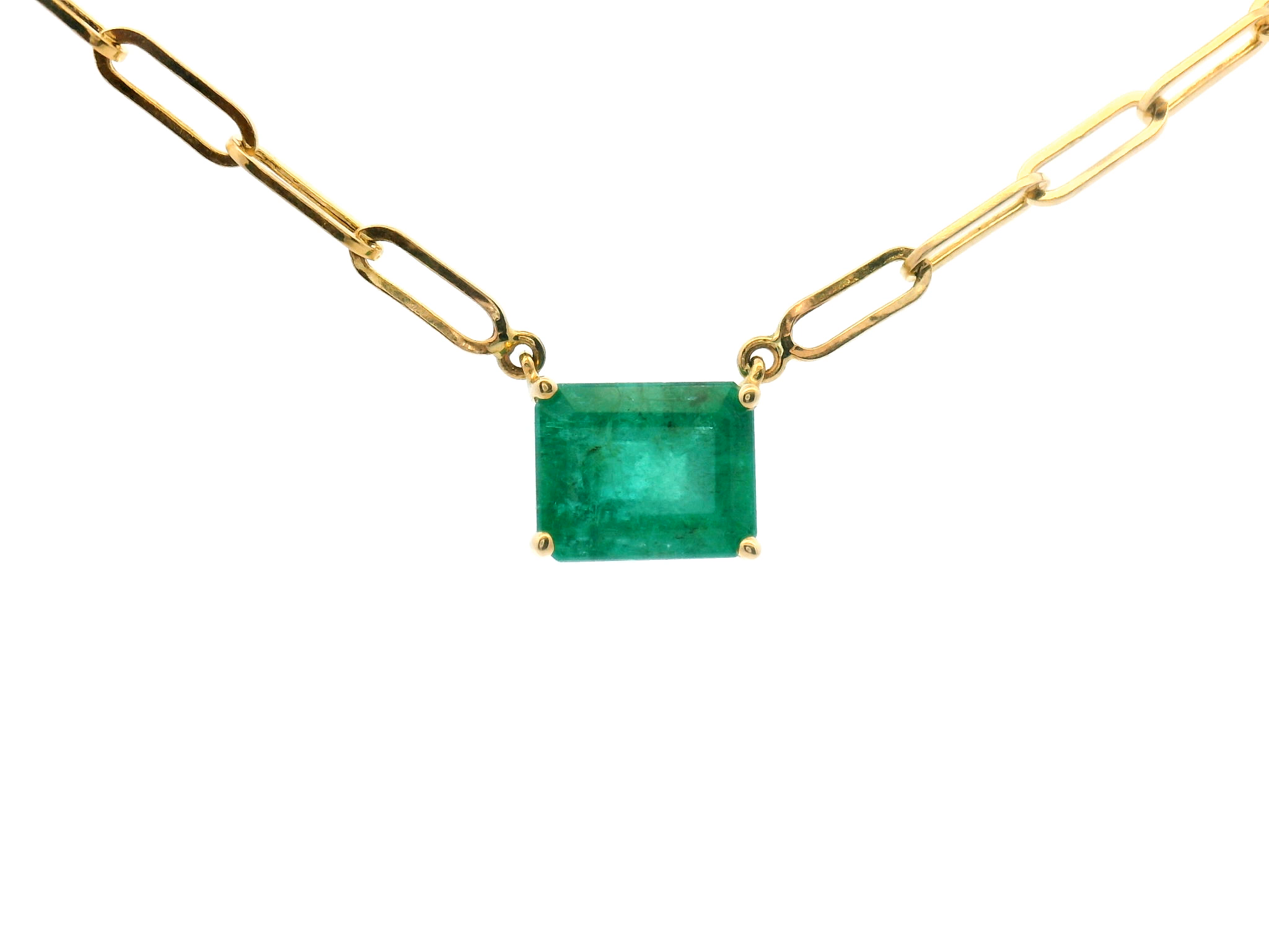 Emerald Cut Emerald Paperclip Necklace