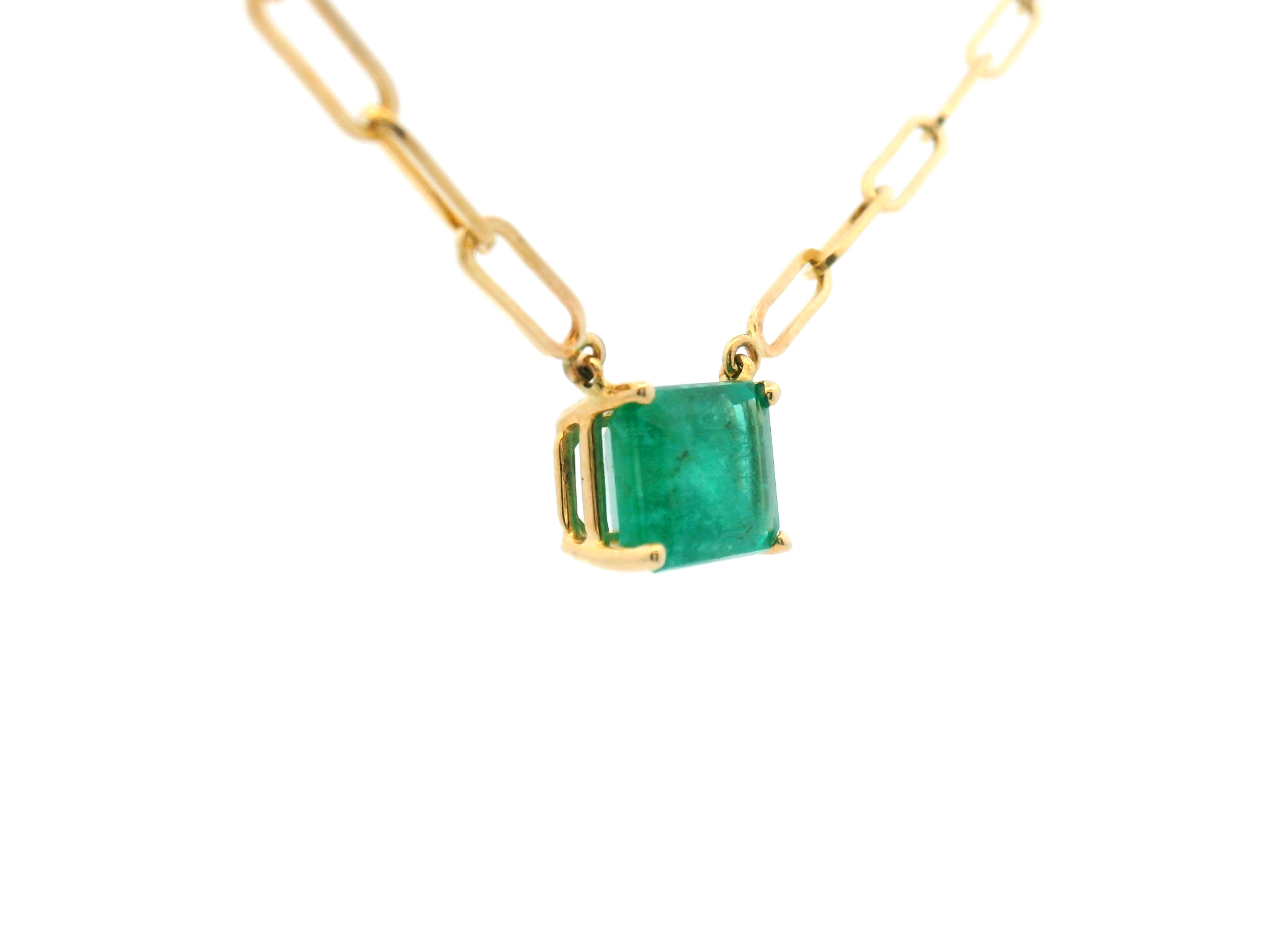 Emerald Cut Emerald Paperclip Necklace