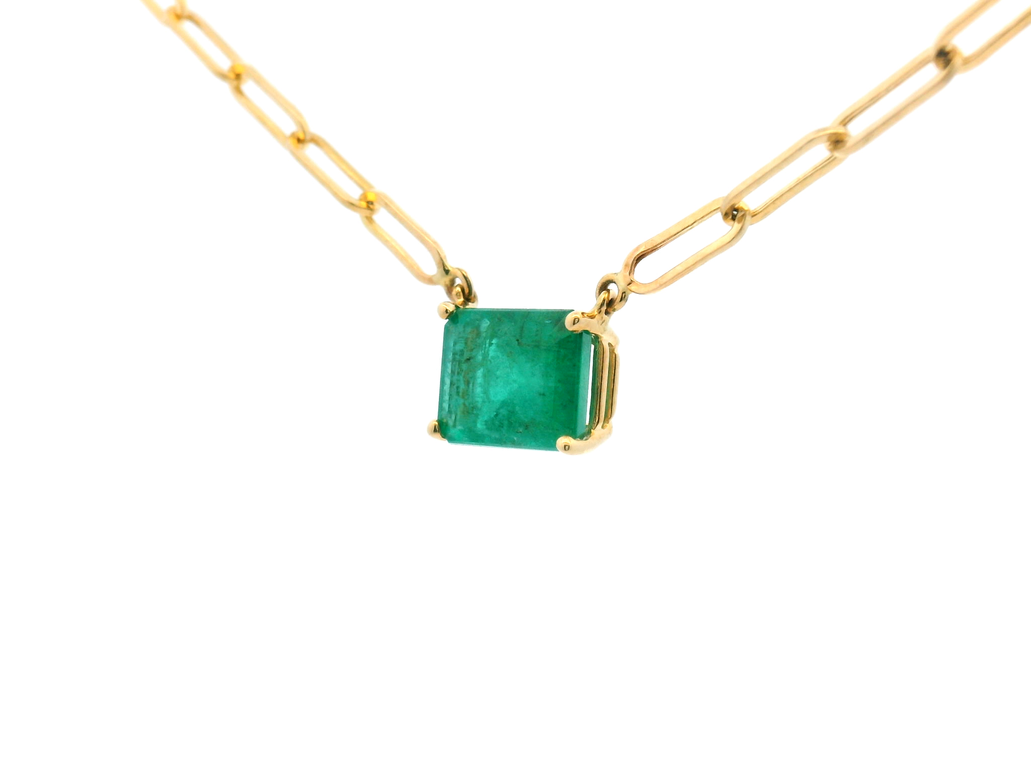 Emerald Cut Emerald Paperclip Necklace