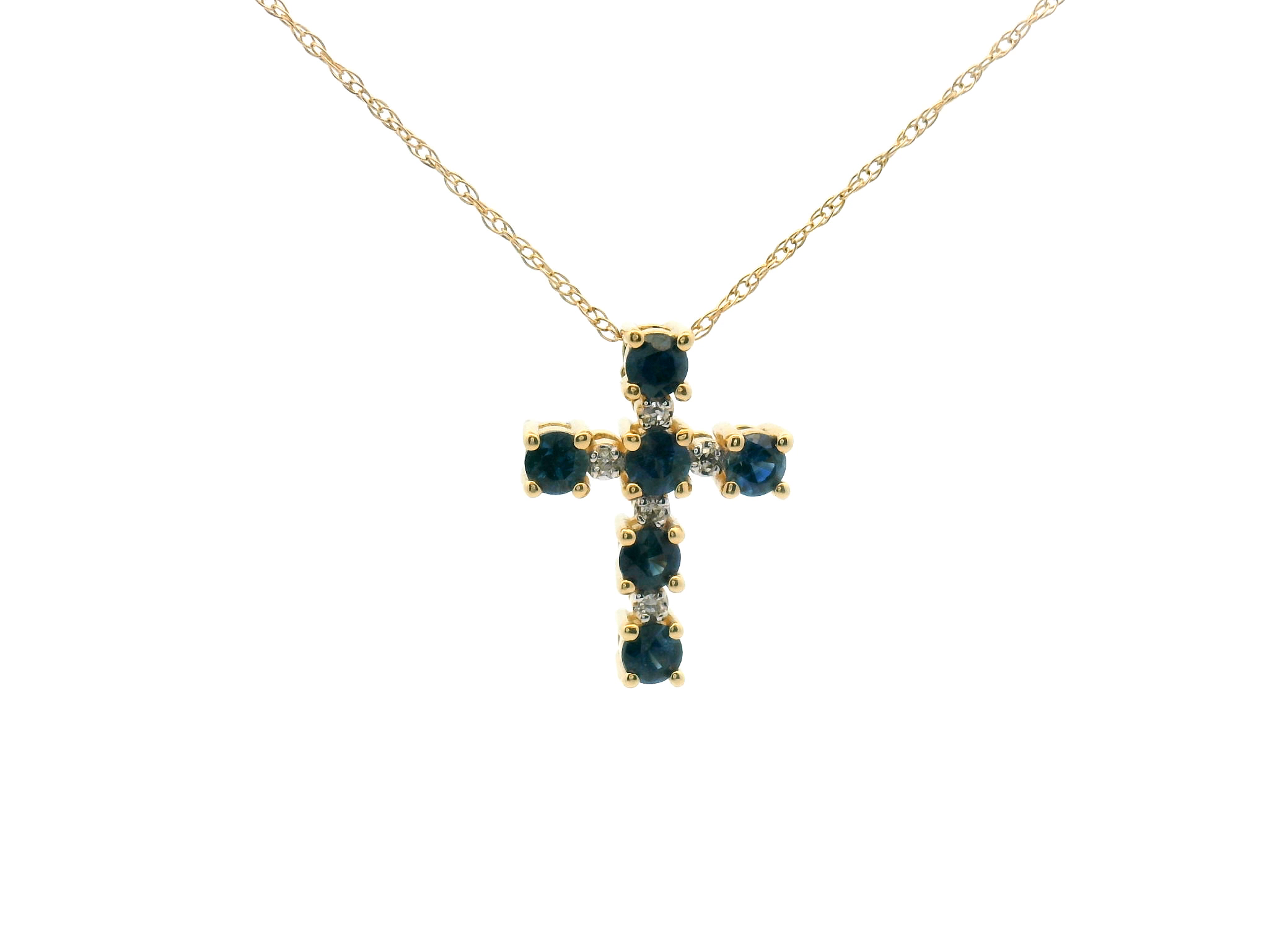 Blue Sapphire Diamond Cross Pendant Necklace