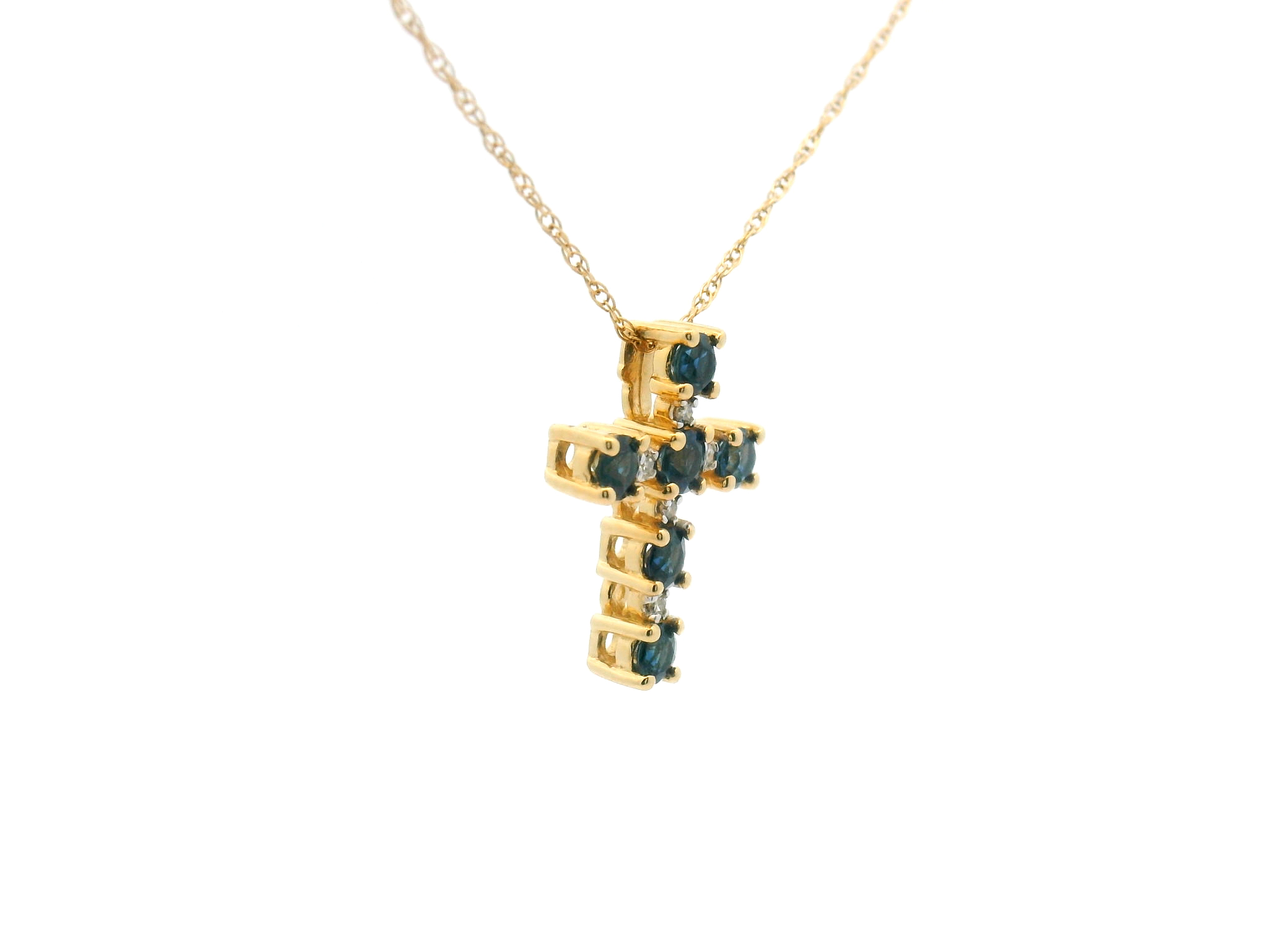 Blue Sapphire Diamond Cross Pendant Necklace