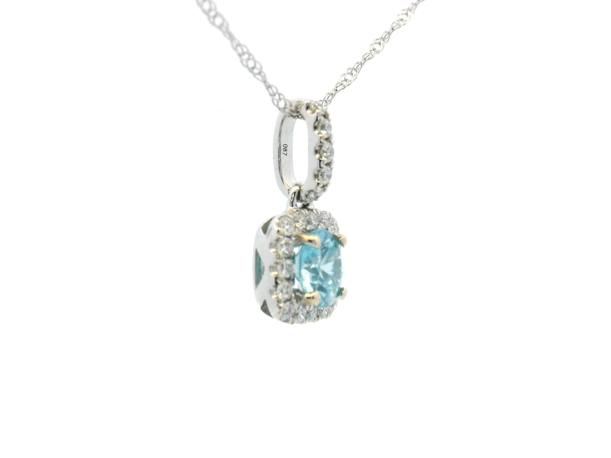 Blue Topaz Diamond Halo Pendant Necklace