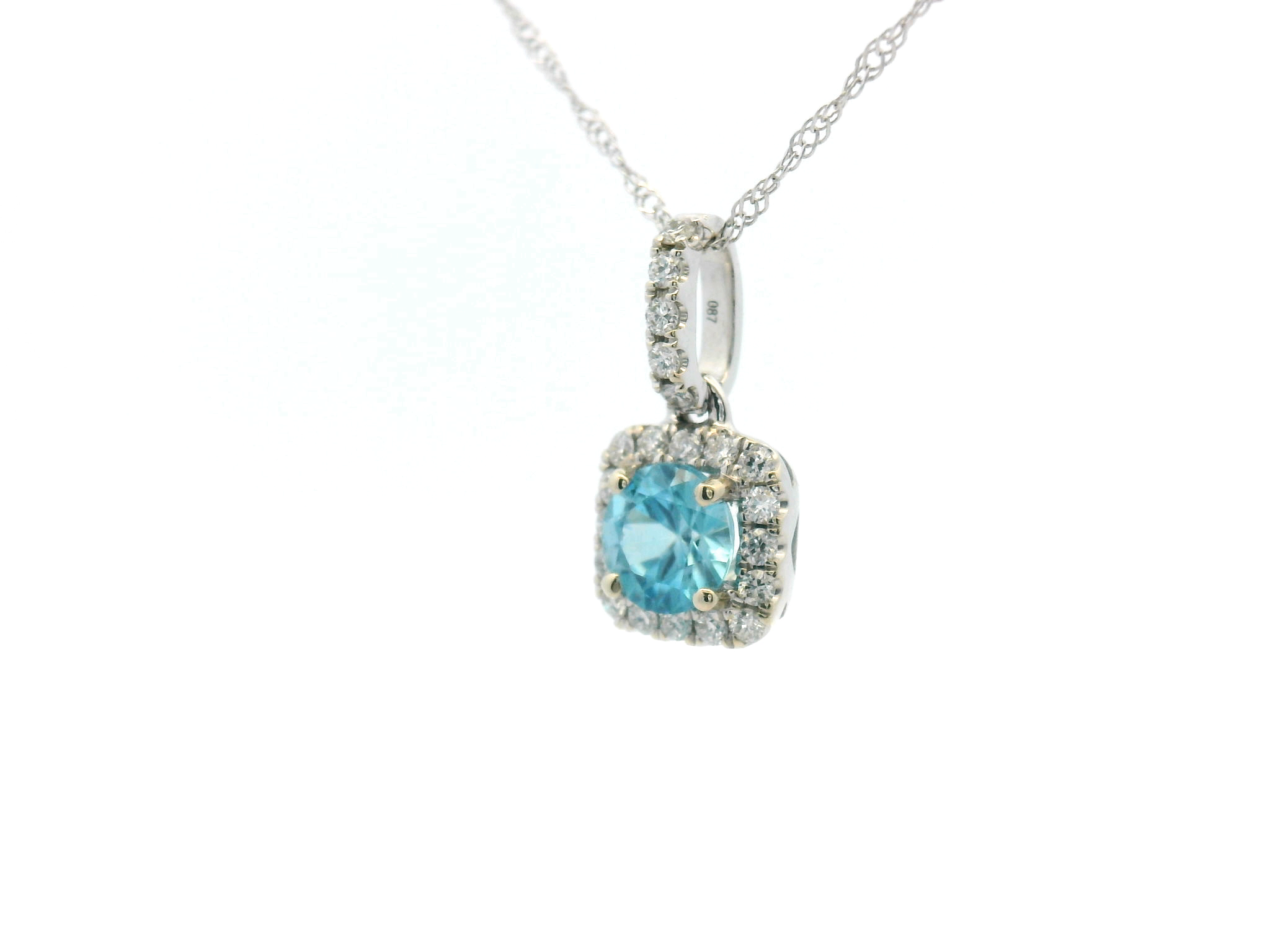Blue Topaz Diamond Halo Pendant Necklace