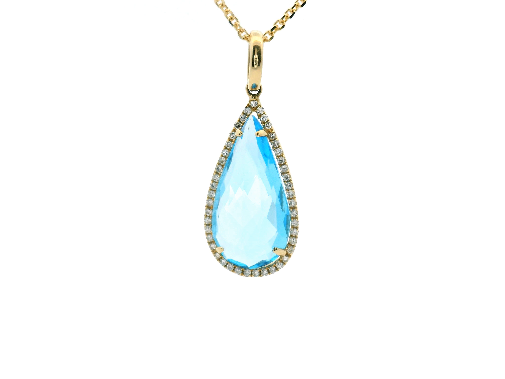 Blue Topaz Diamond Halo Pendant Necklace