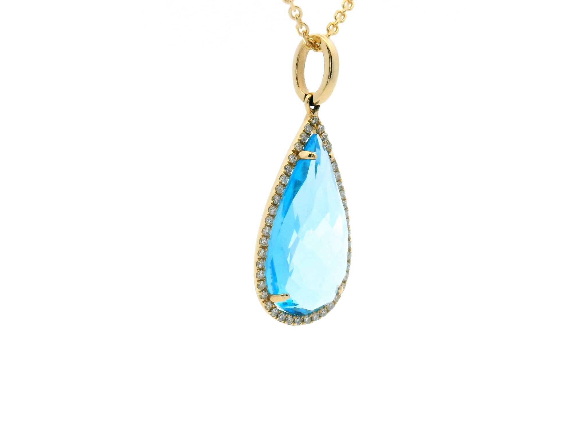 Blue Topaz Diamond Halo Pendant Necklace