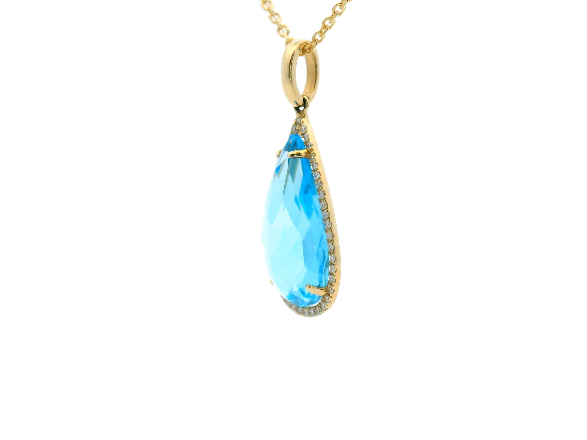 Blue Topaz Diamond Halo Pendant Necklace