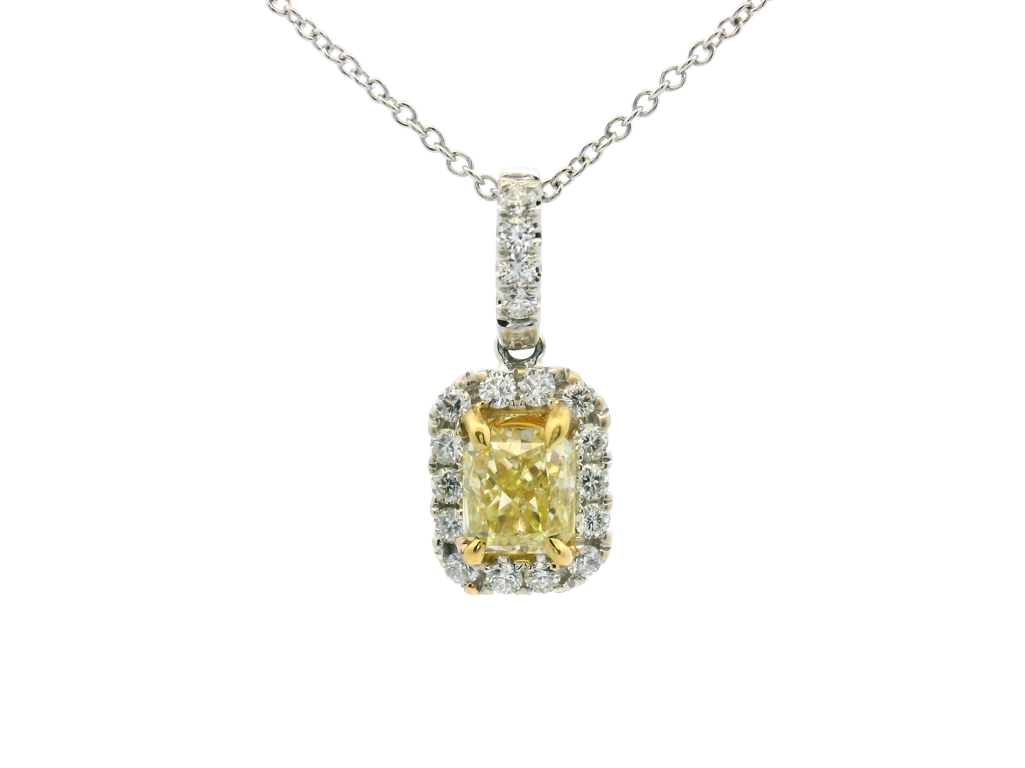 Yellow Diamond Diamond Halo Pendant Necklace