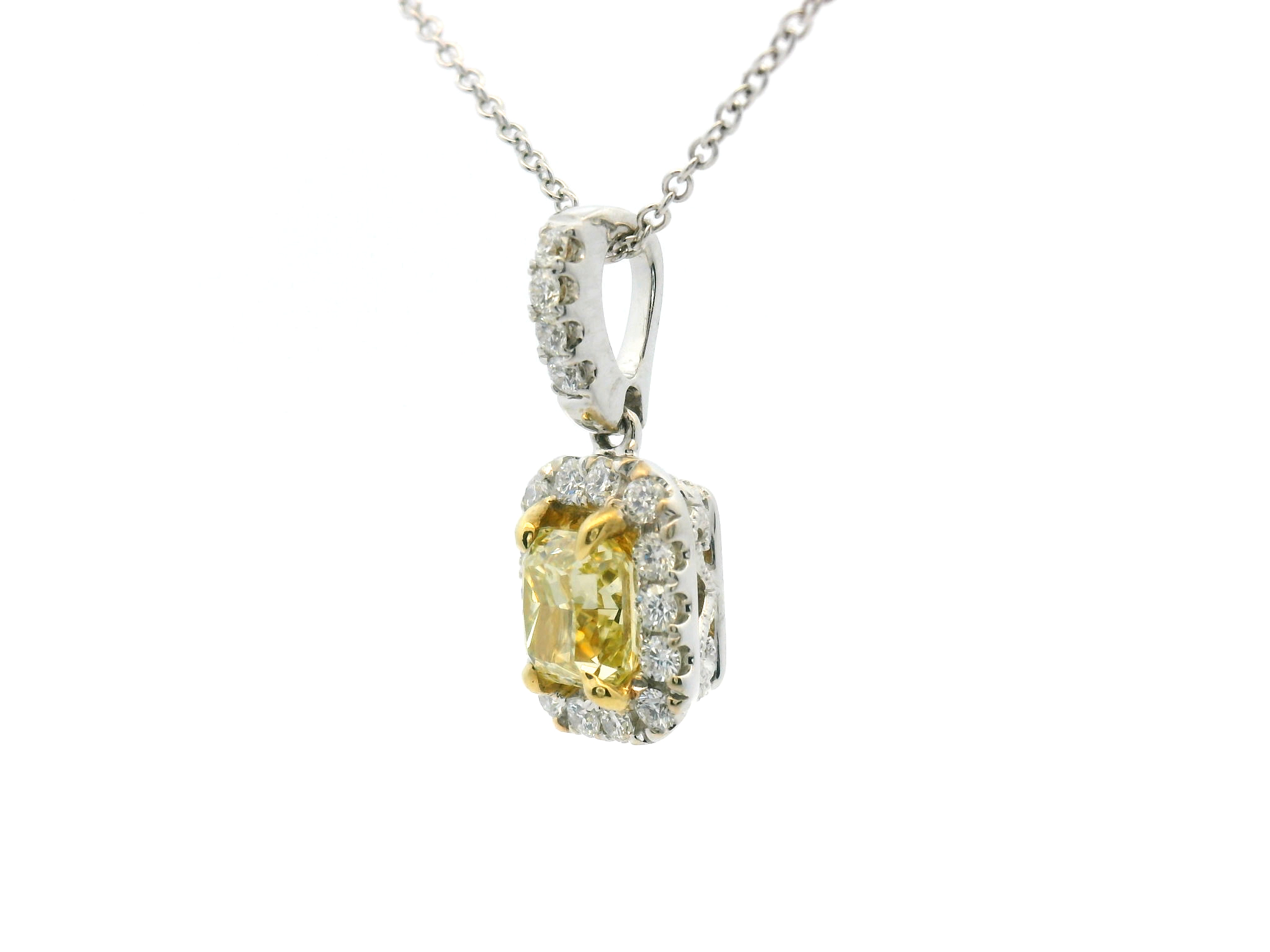 Yellow Diamond Diamond Halo Pendant Necklace