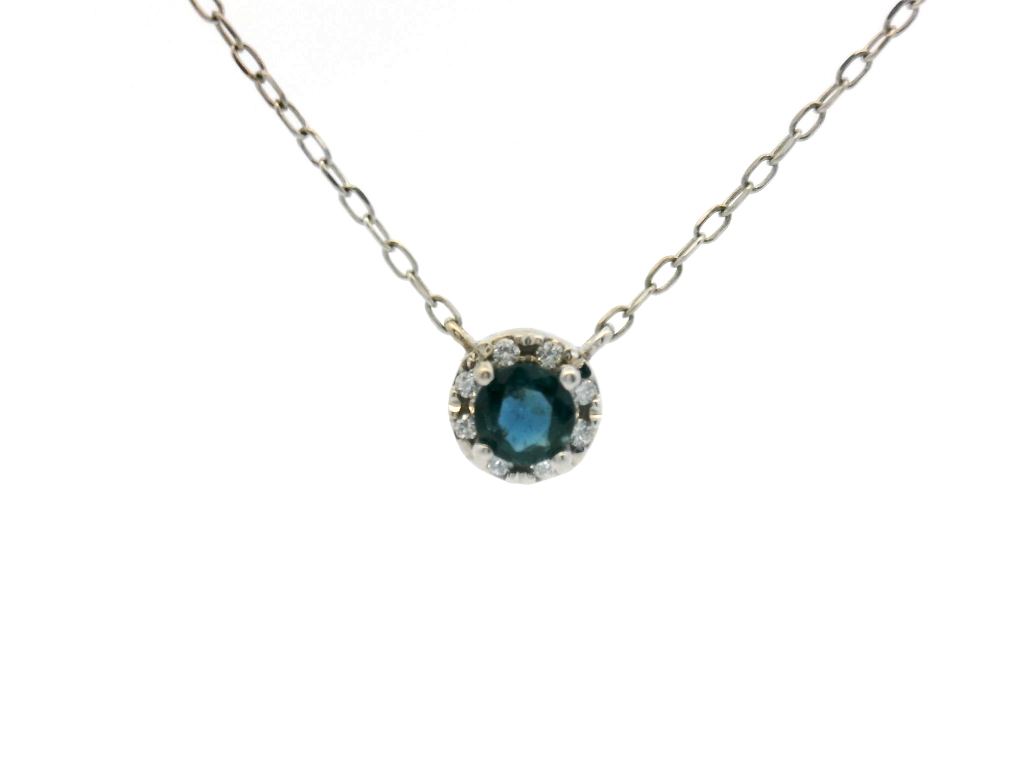 Blue Sapphire Diamond Halo Necklace