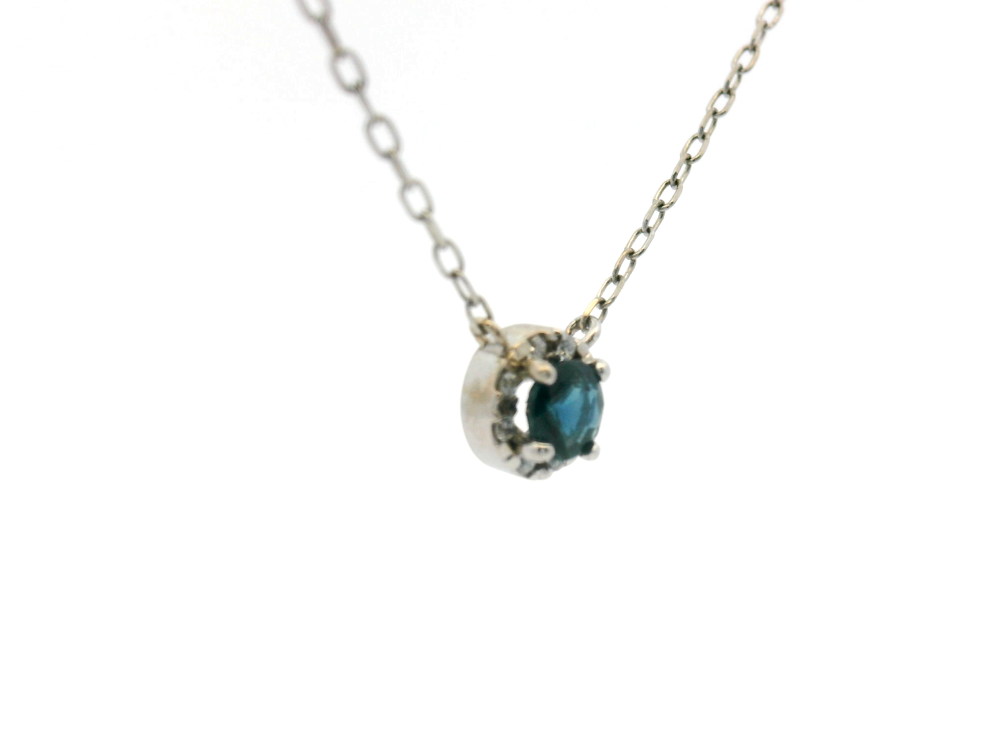 Blue Sapphire Diamond Halo Necklace