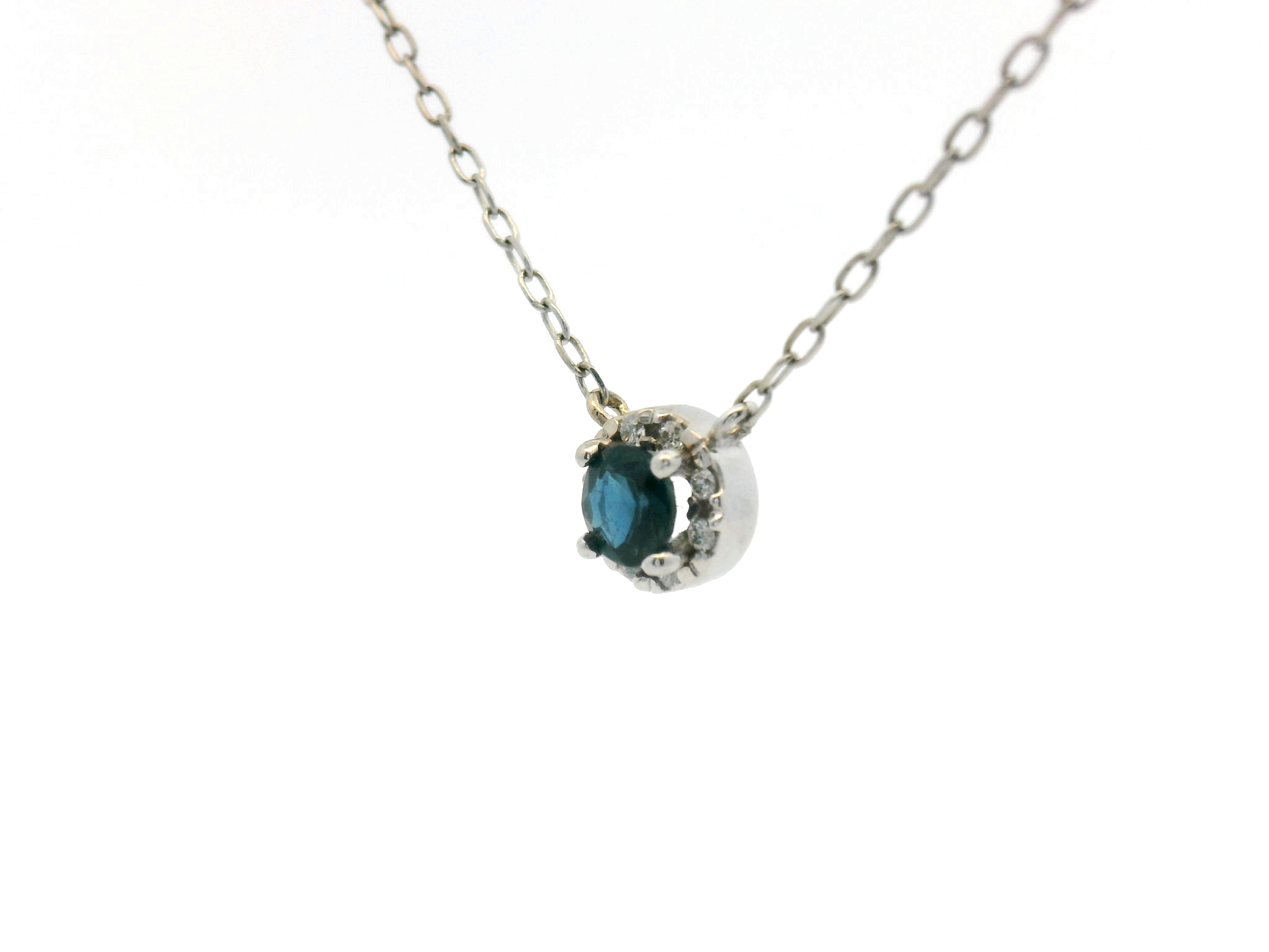 Blue Sapphire Diamond Halo Necklace