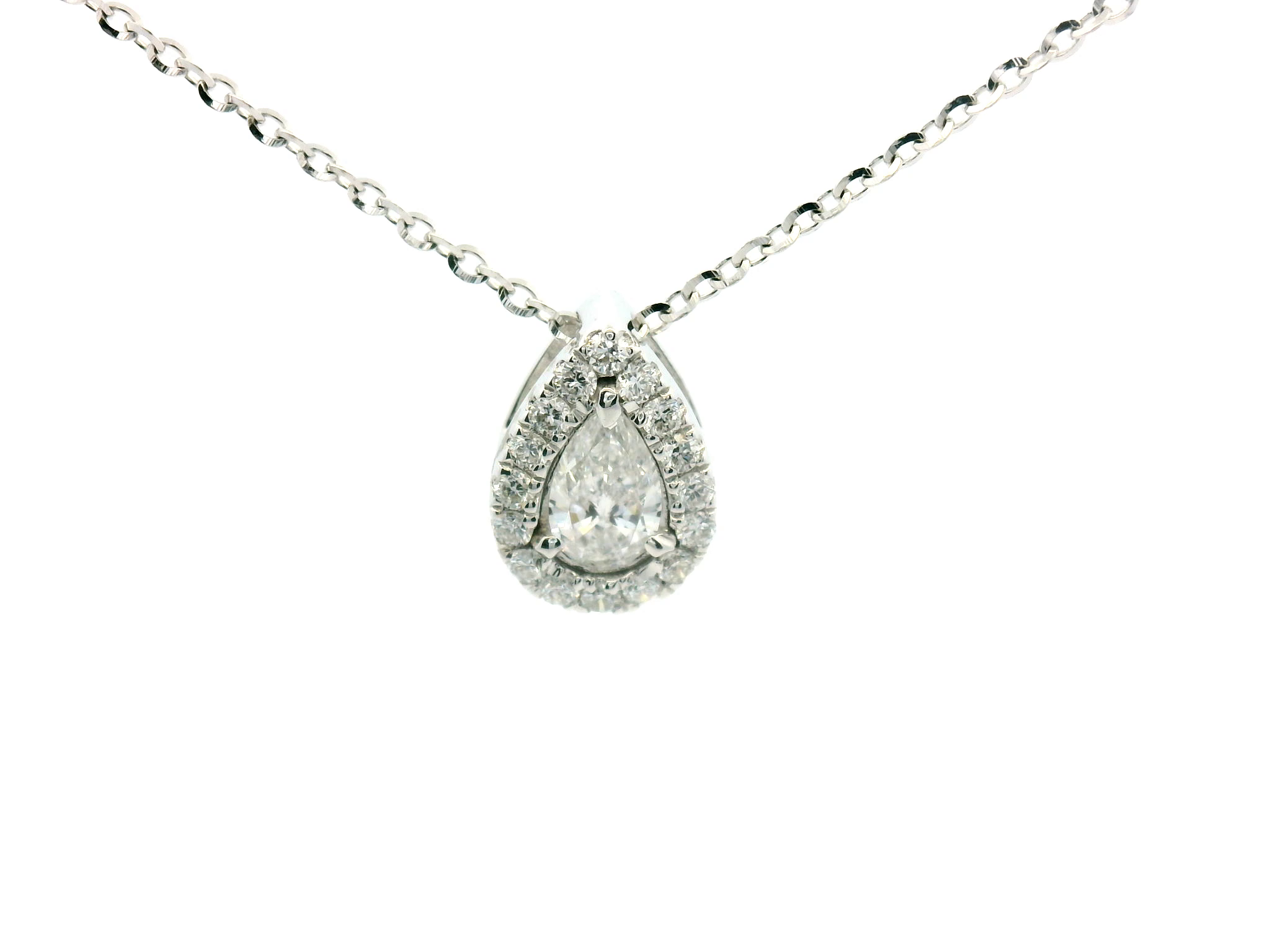 Pear Diamond Halo Pendant Necklace