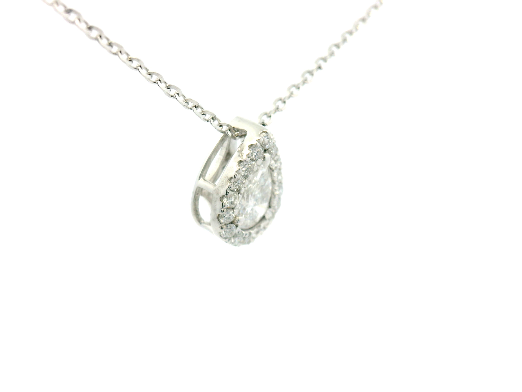 Pear Diamond Halo Pendant Necklace