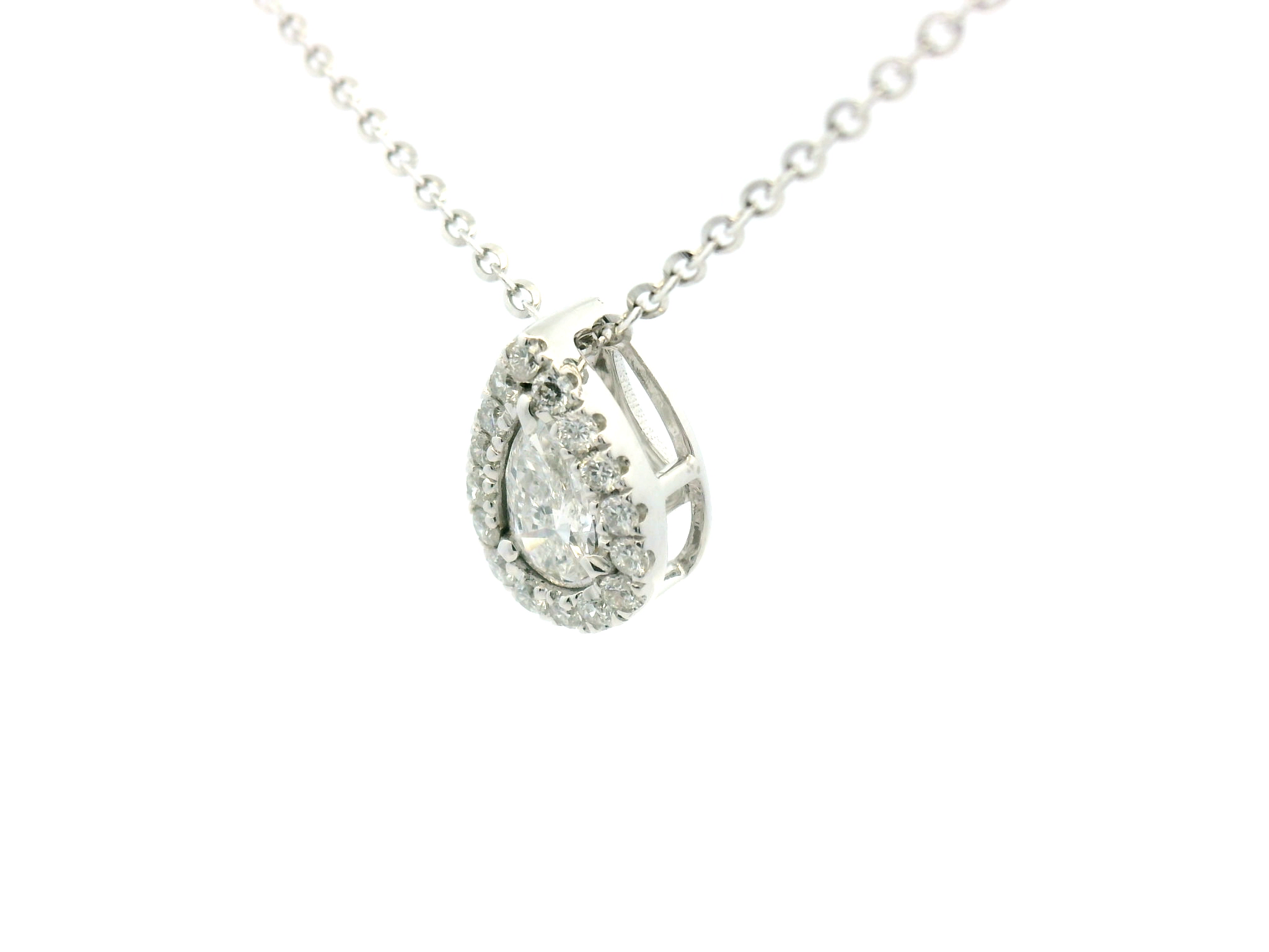 Pear Diamond Halo Pendant Necklace