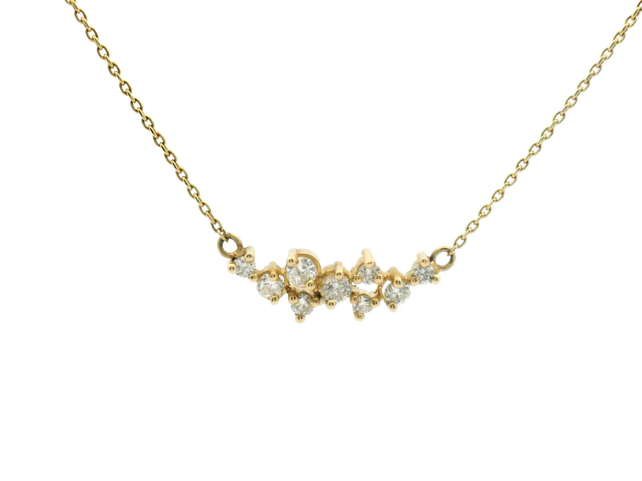 Diamond Cluster Bar Stationary Pendant Necklace