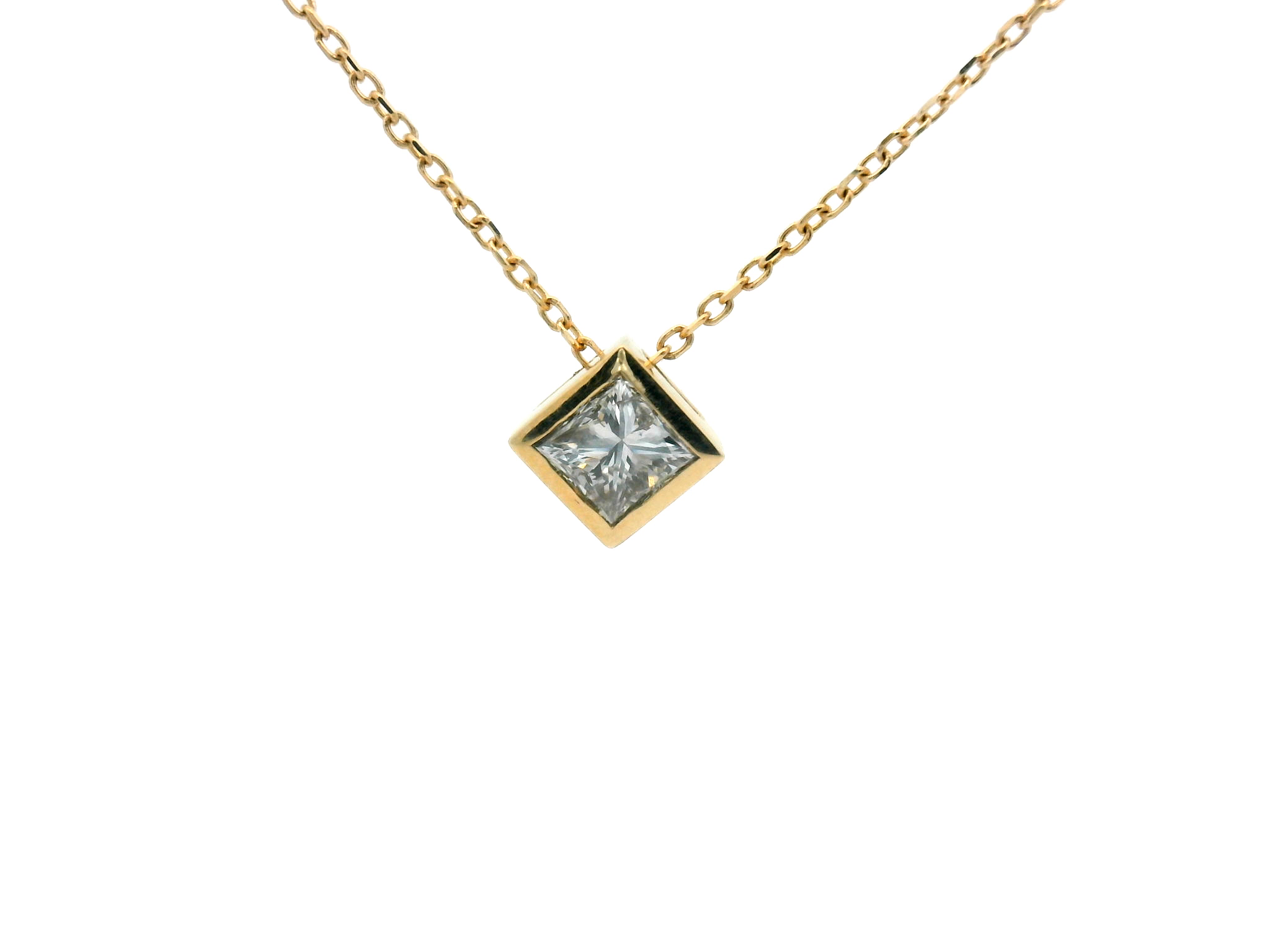 Princess Cut Bezel Diamond Pendant Necklace