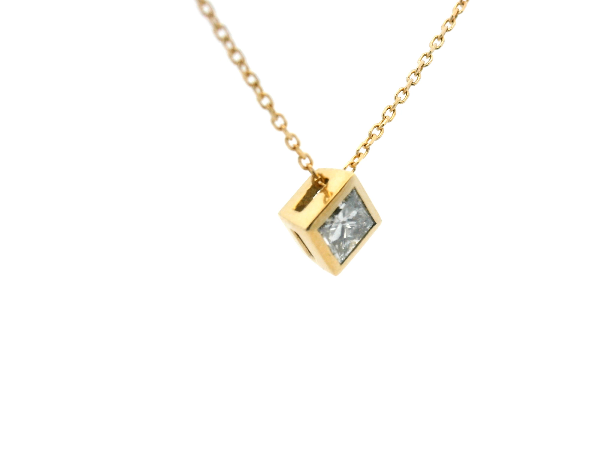 Princess Cut Bezel Diamond Pendant Necklace