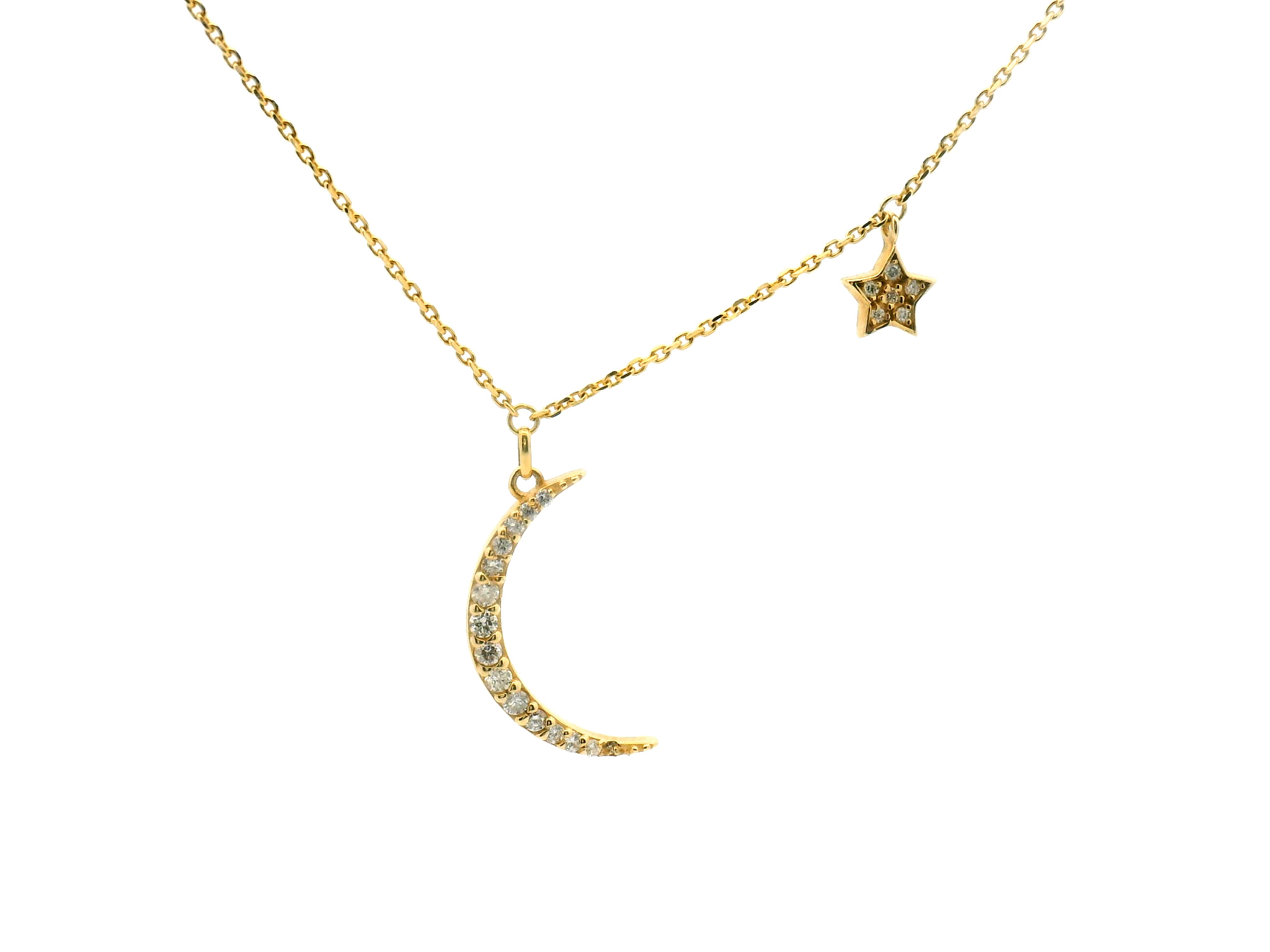 Diamond Star and Moon Pendant Necklace